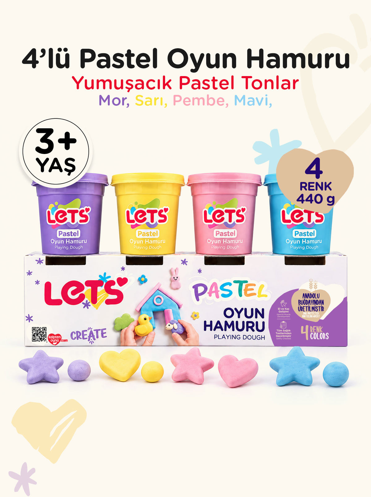 Let’s 4 Renk Pastel Oyun Hamuru