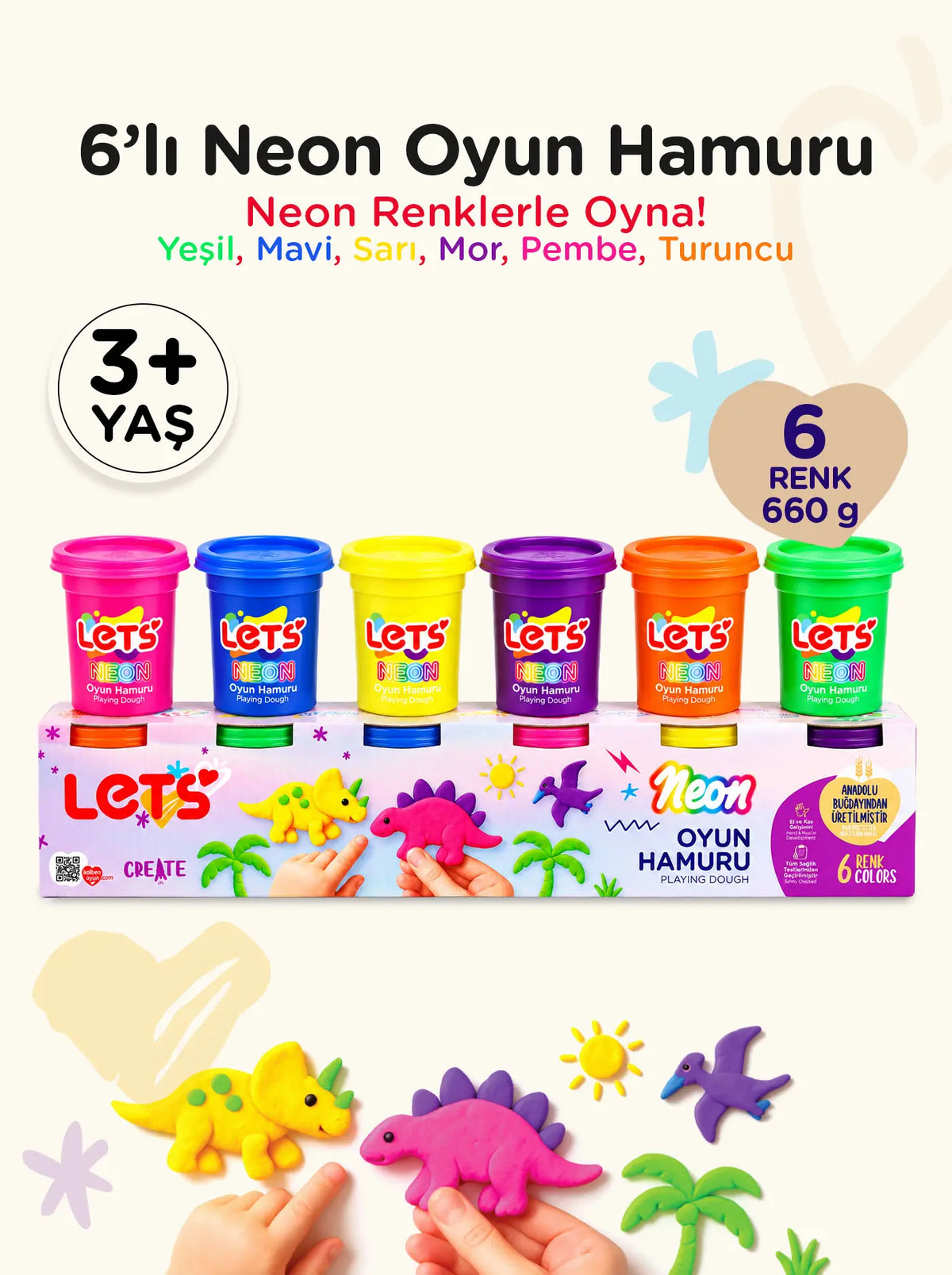Neon Oyun Hamuru 6 Renk 660 g | Let's 1