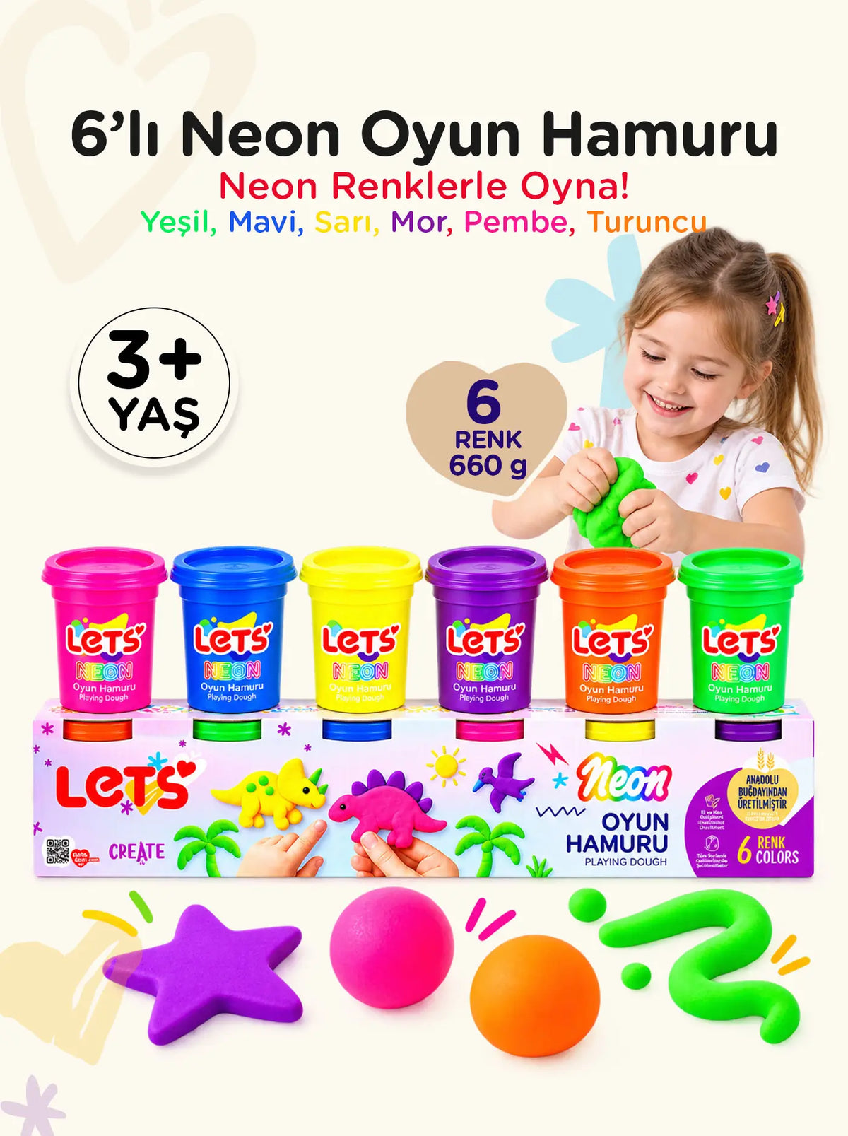 Let's Neon Play Dough – 6 Colors