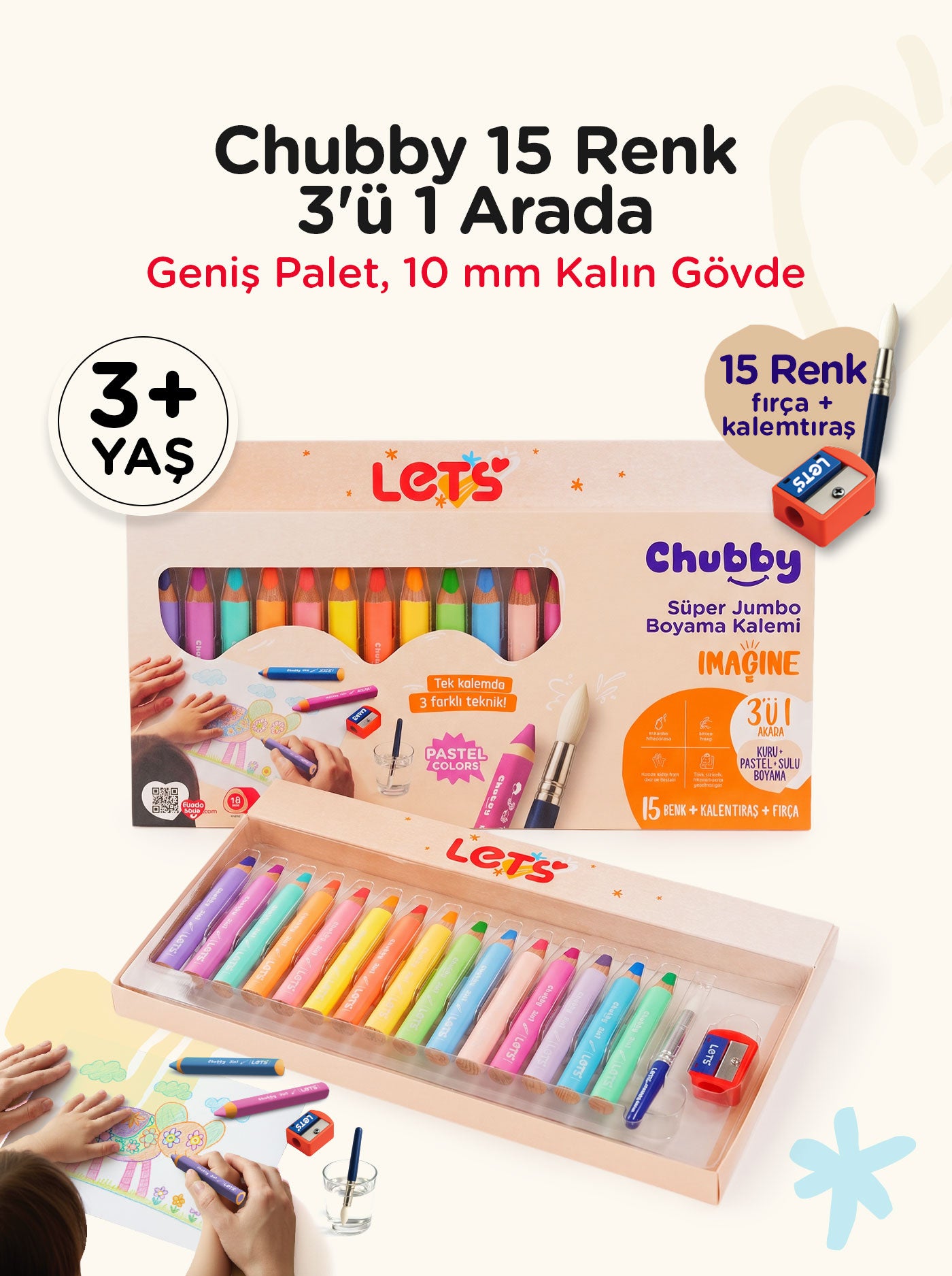 Boya Kalemi 15 Renk 3in1 – Chubby Jumbo | Let's
