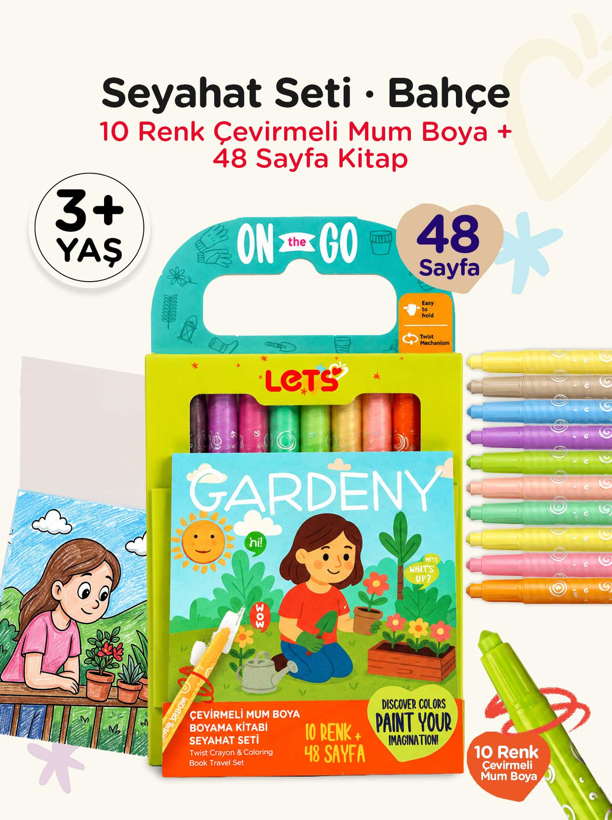 Let’s Gardeny Çevirmeli Mum Boya & Boyama Kitabı Seyahat Seti
