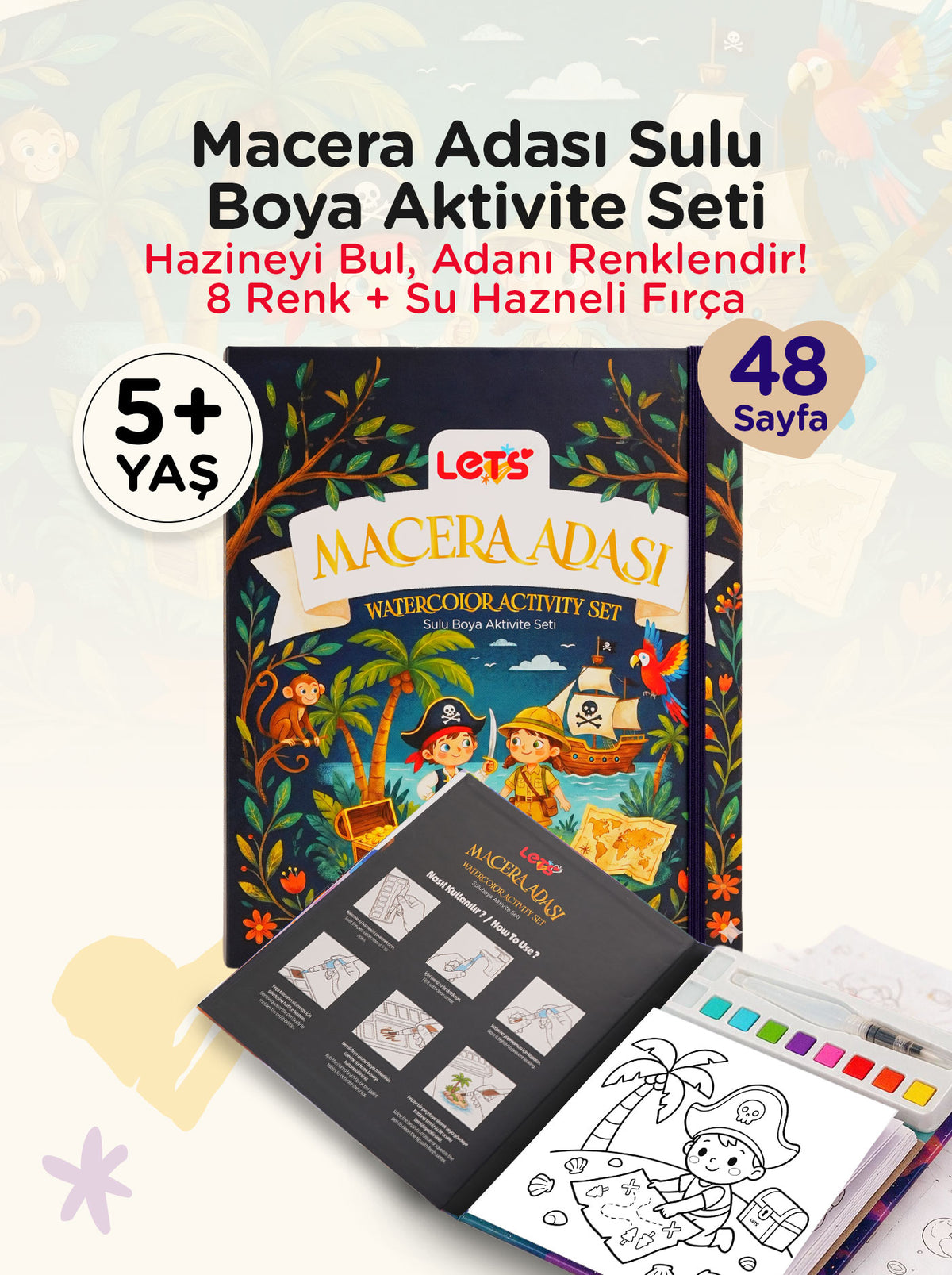 Let's Adventure Island Watercolor Coloring Book & Activity Set 1
