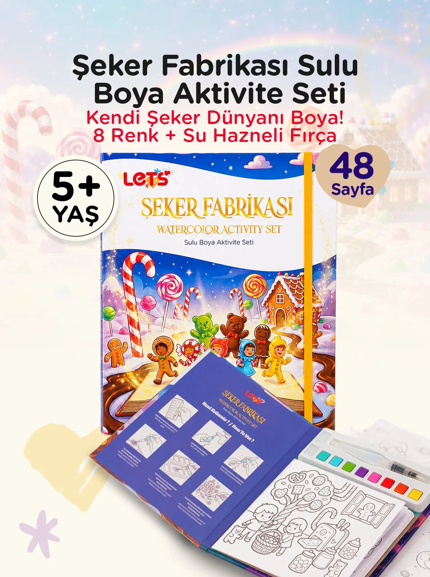 Sulu Boya Boyama Kitabı & Aktivite Seti – Şeker Fabrikası | Let's