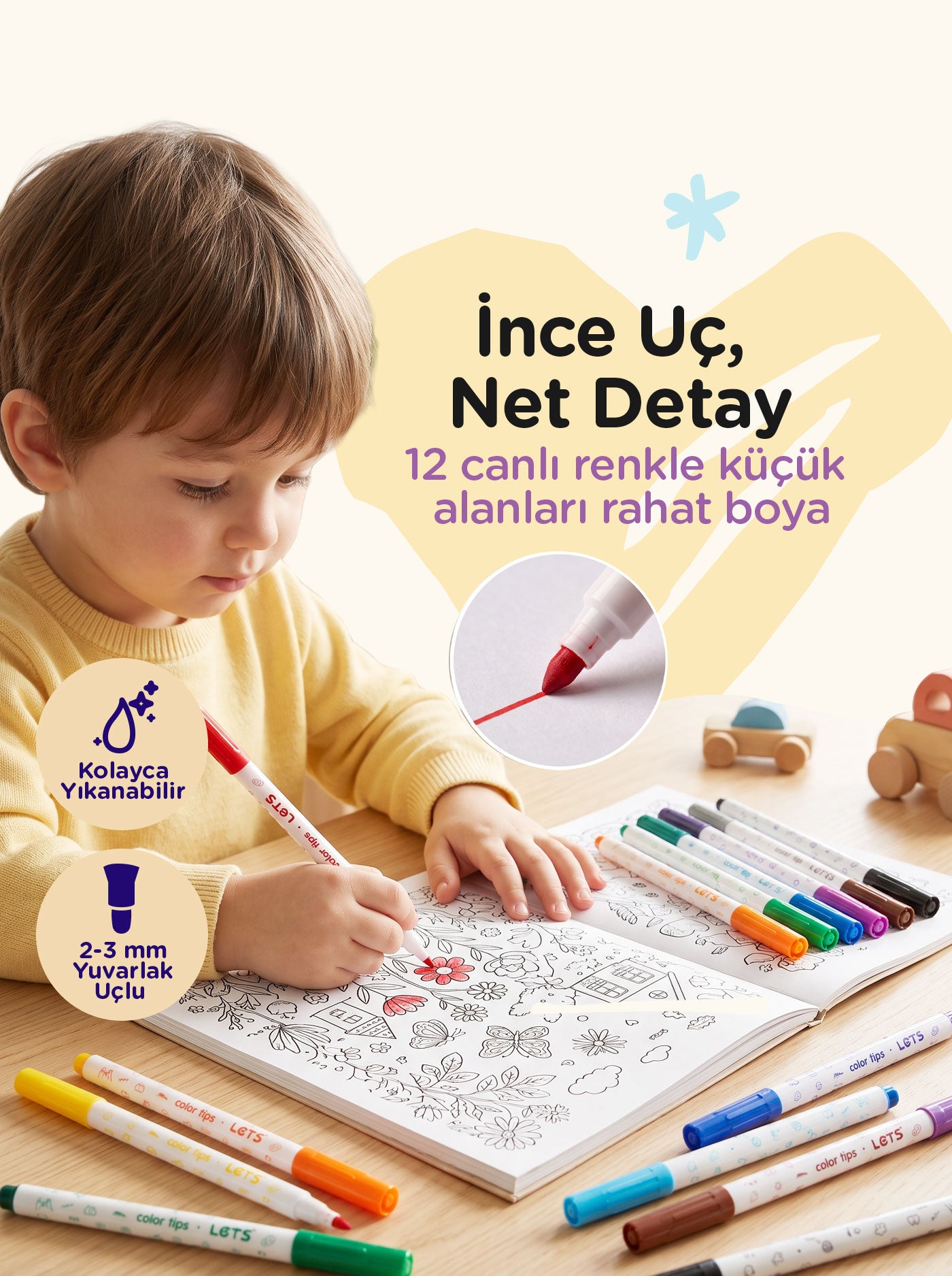 Let’s Color Tips İnce Keçeli Kalem Seti | 12 Renk