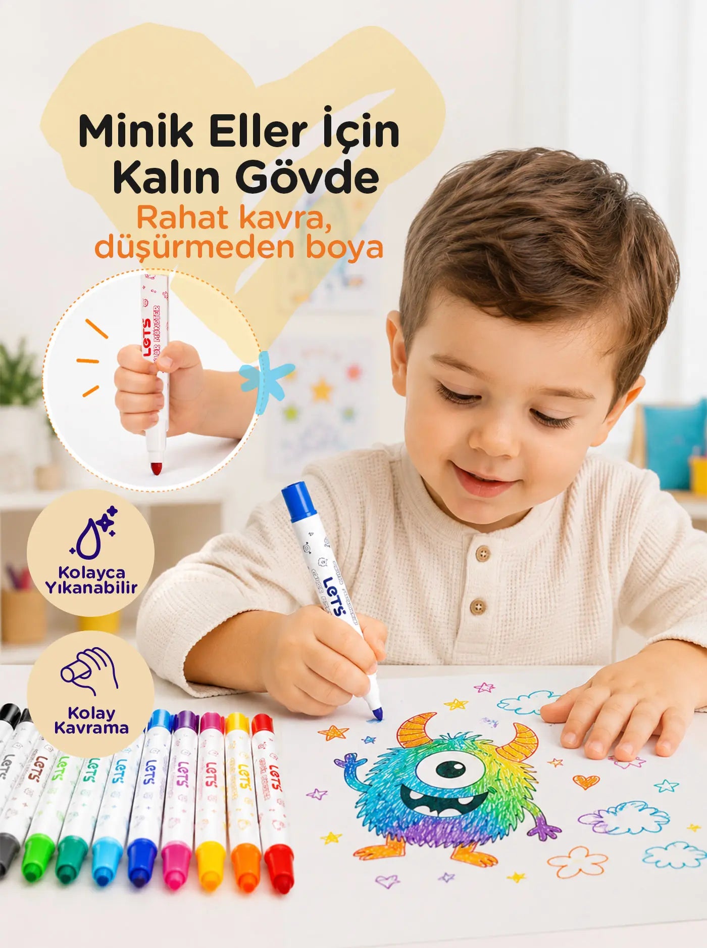 Let’s Color Monster Jumbo Keçeli Kalem | 12 Renk