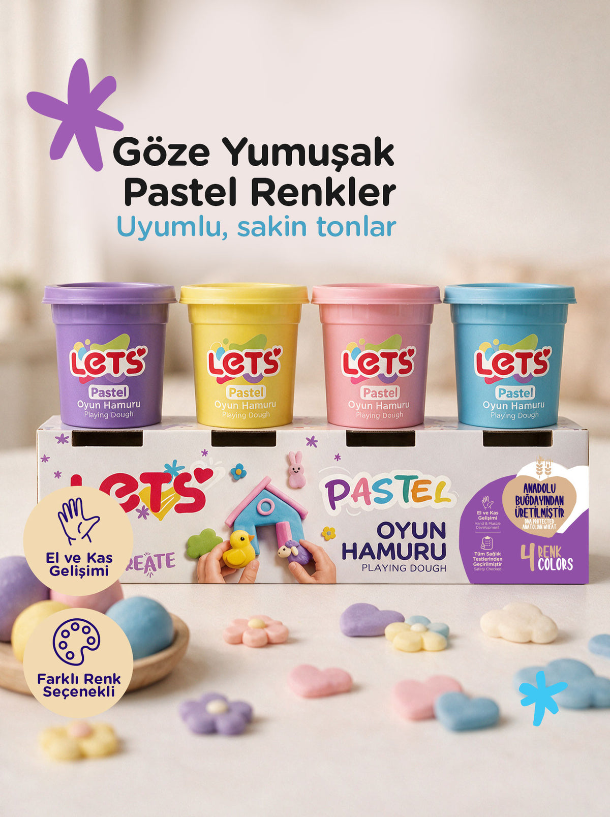 Let’s 4 Renk Pastel Oyun Hamuru