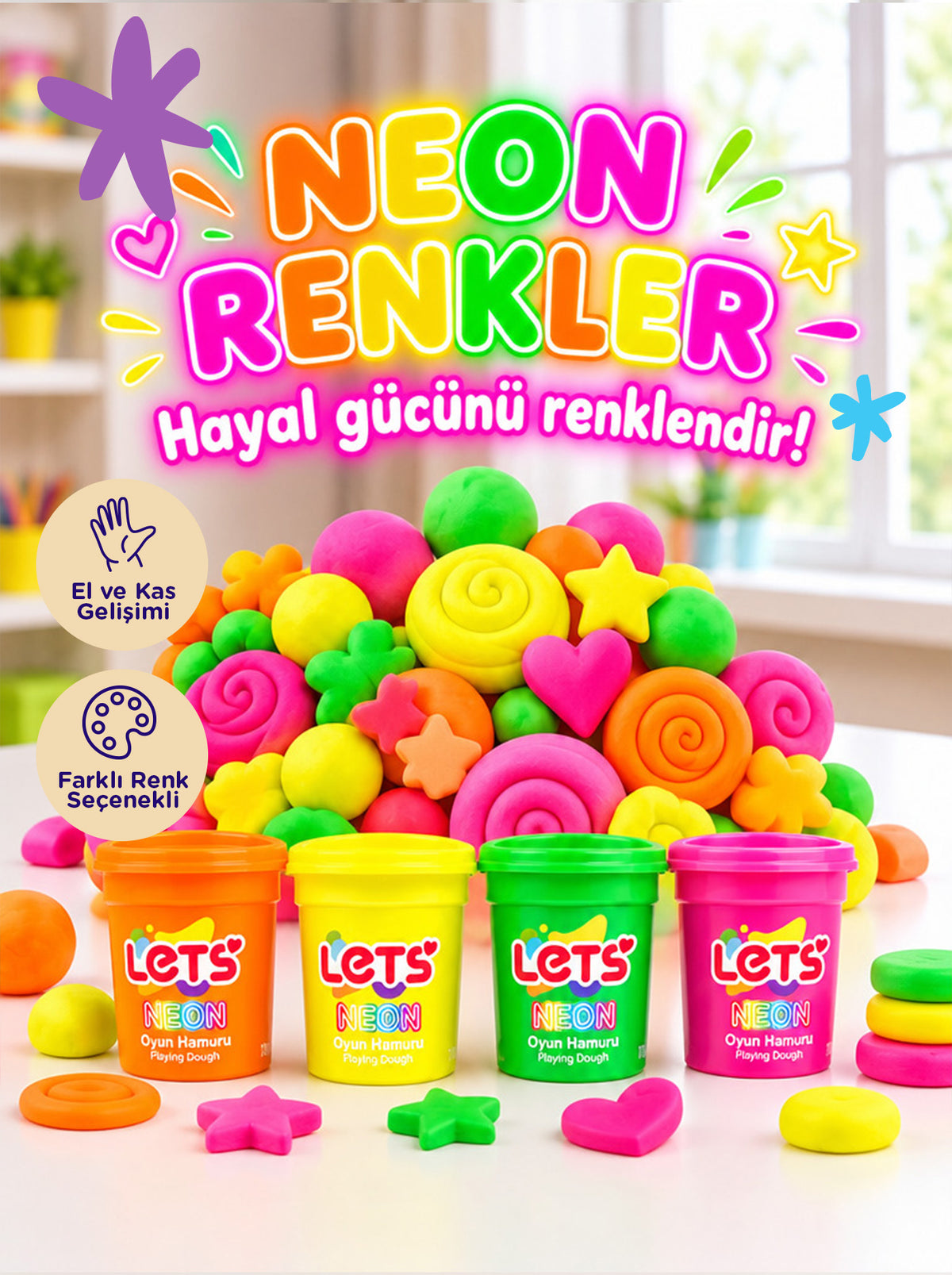 Let’s 4 Renk Neon Oyun Hamuru
