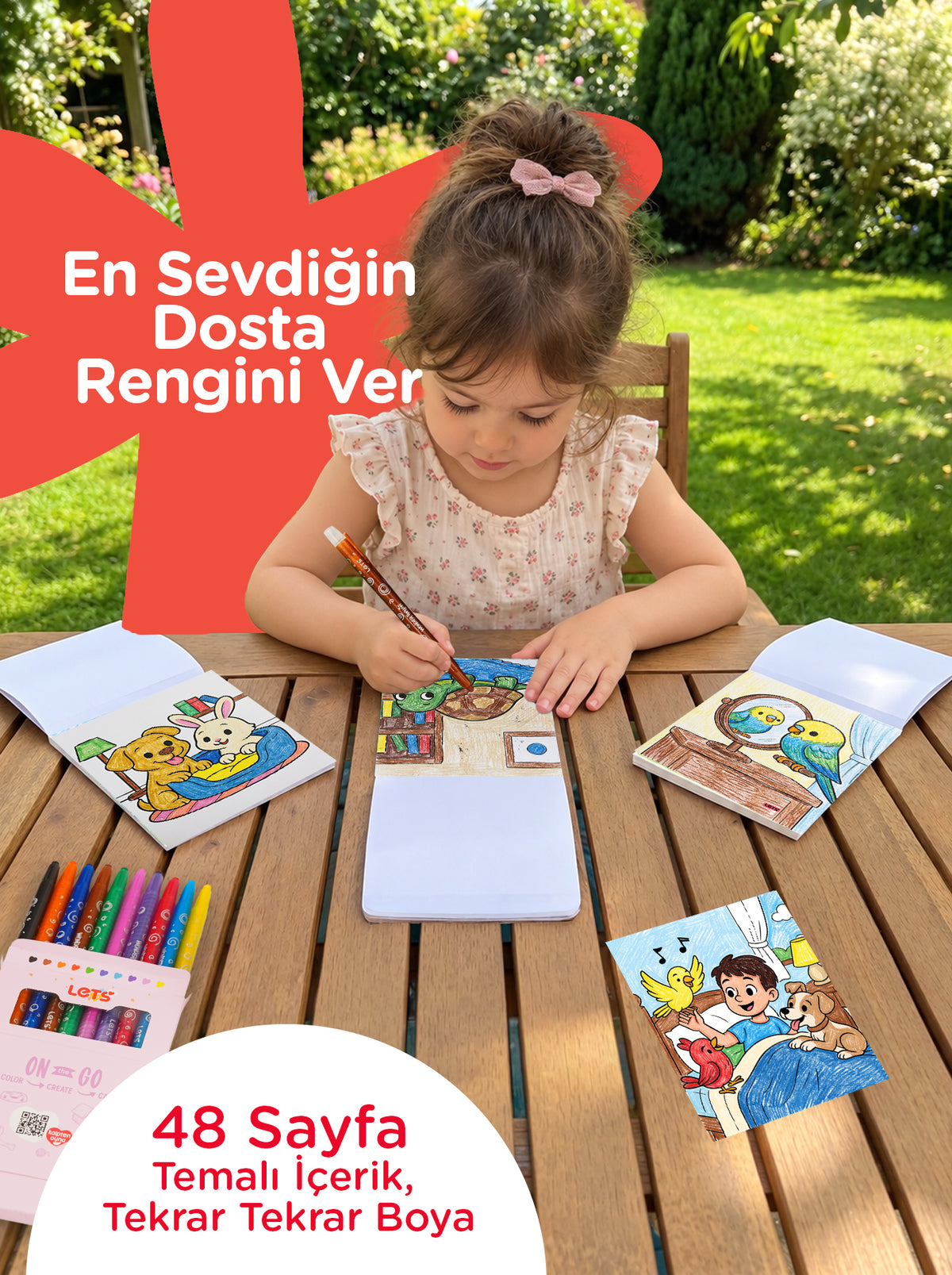 Mum Boya Seyahat Seti – 10 Renk + Boyama Kitabı Sevimli Dostlar Temalı | Let's