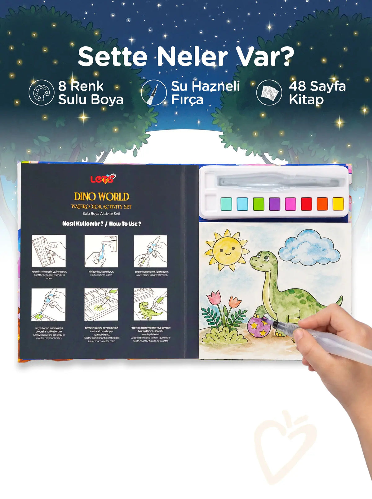 Sulu Boya Boyama Kitabı & Aktivite Seti - Dino World