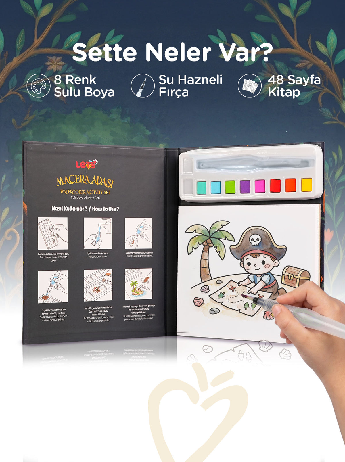Let's Adventure Island Watercolor Coloring Book & Activity Set 4