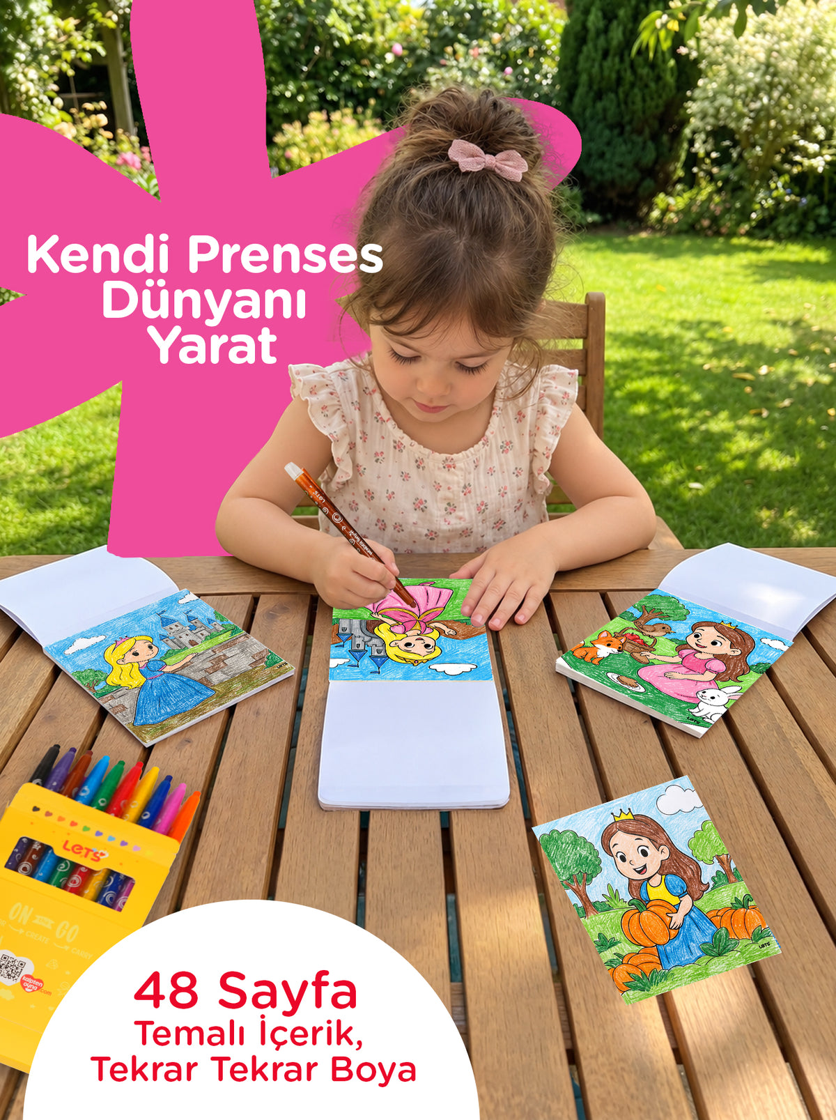 Mum Boya Seyahat Seti – 10 Renk + Boyama Kitabı Prenses Temalı | Let's 4