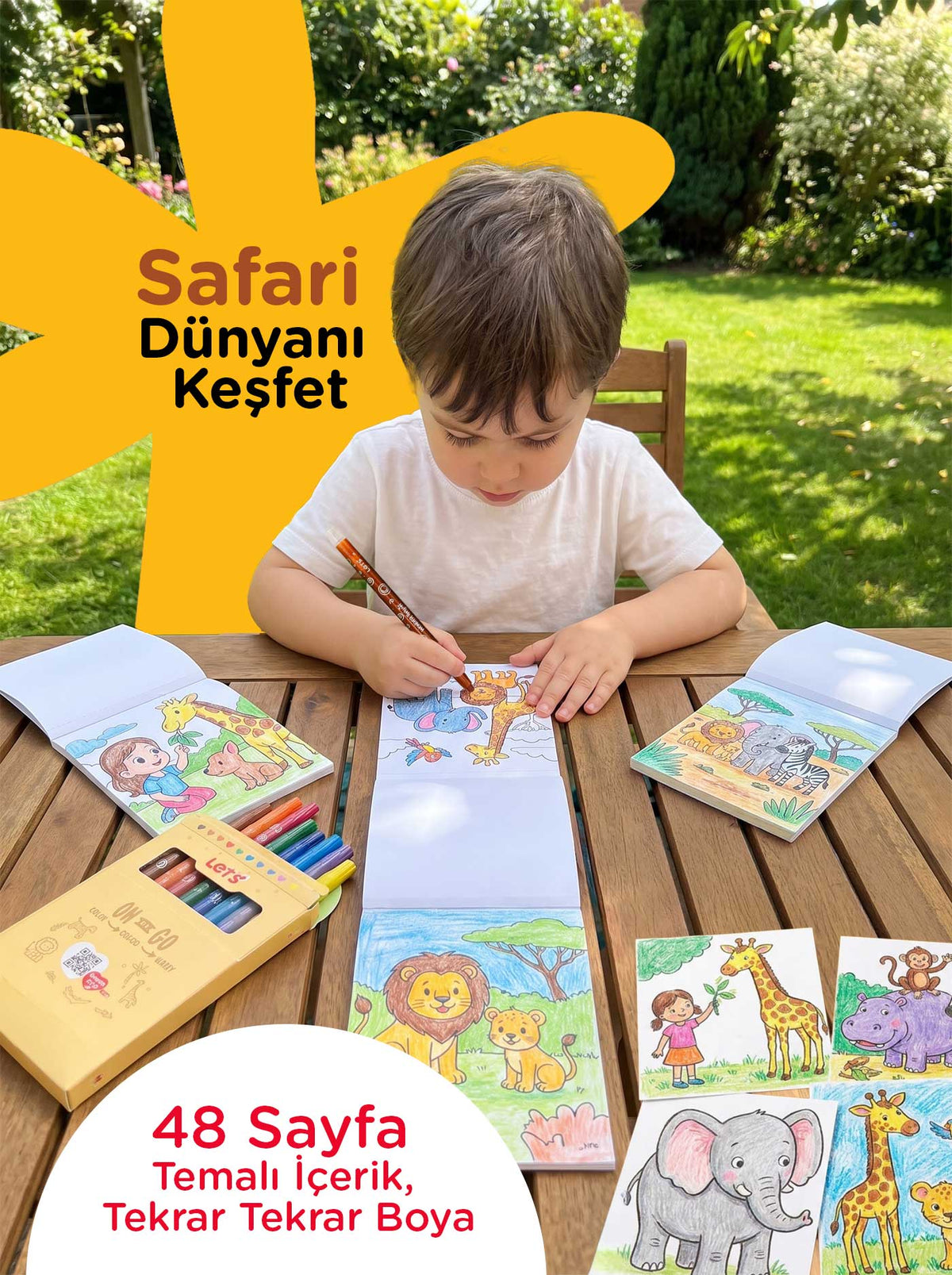 Mum Boya Seyahat Seti – 10 Renk + Boyama Kitabı Safari Temalı | Let's