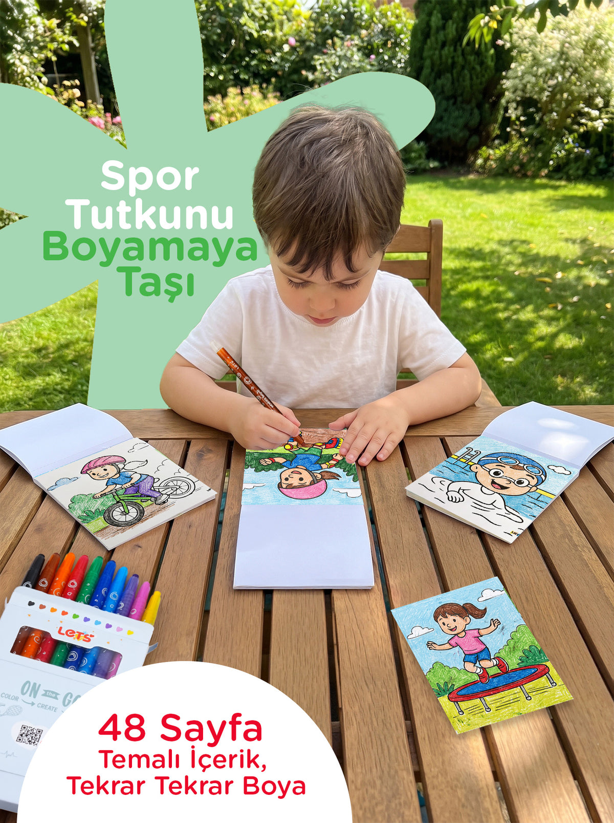 Mum Boya Seyahat Seti – 10 Renk + Boyama Kitabı Spor Temalı | Let's