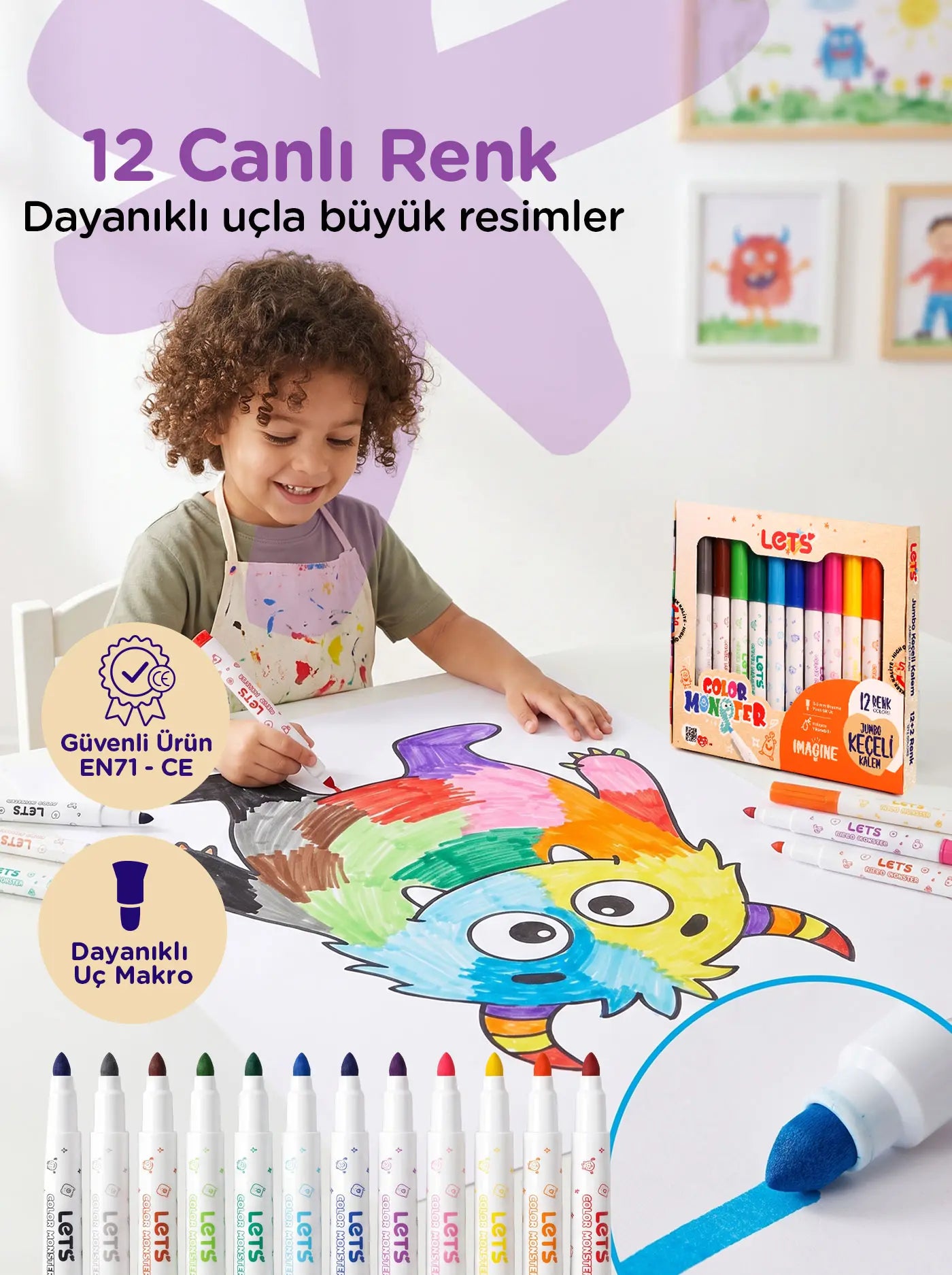 Let’s Color Monster Jumbo Keçeli Kalem | 12 Renk 3