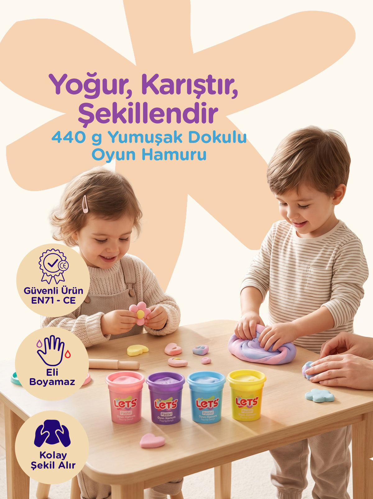 Let’s 4 Renk Pastel Oyun Hamuru 3