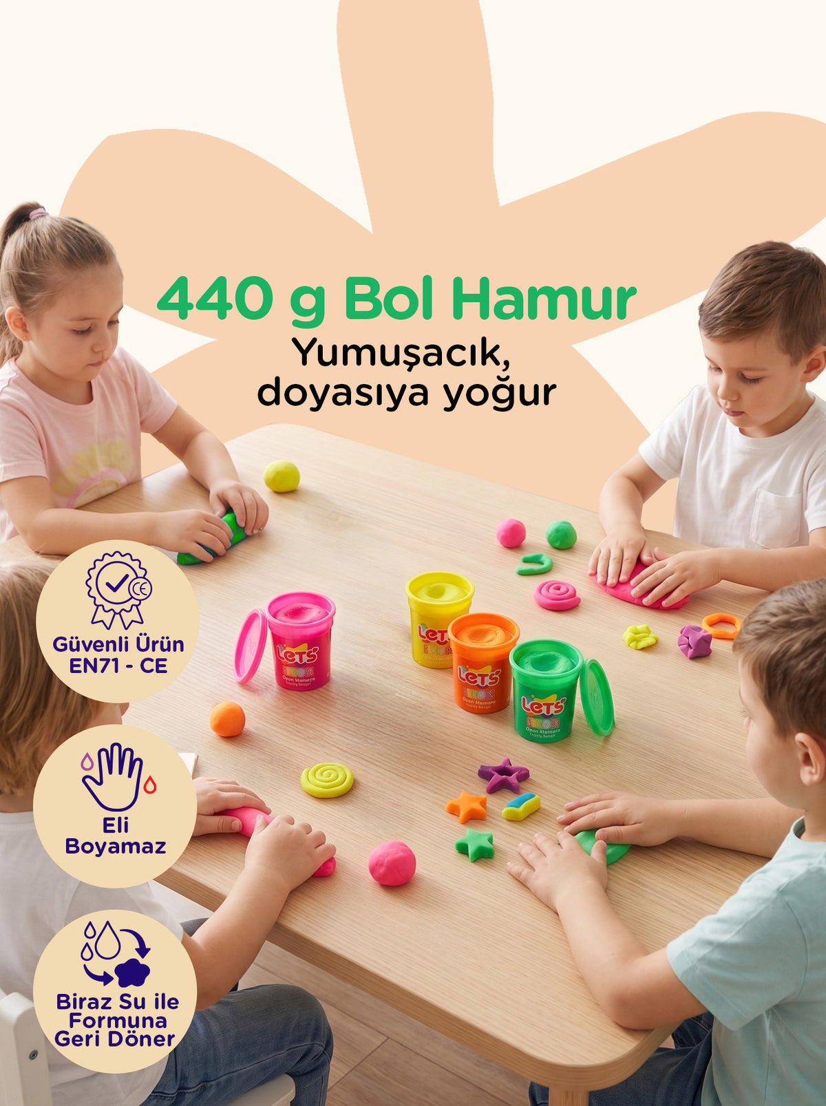 Let’s 4 Renk Neon Oyun Hamuru 3