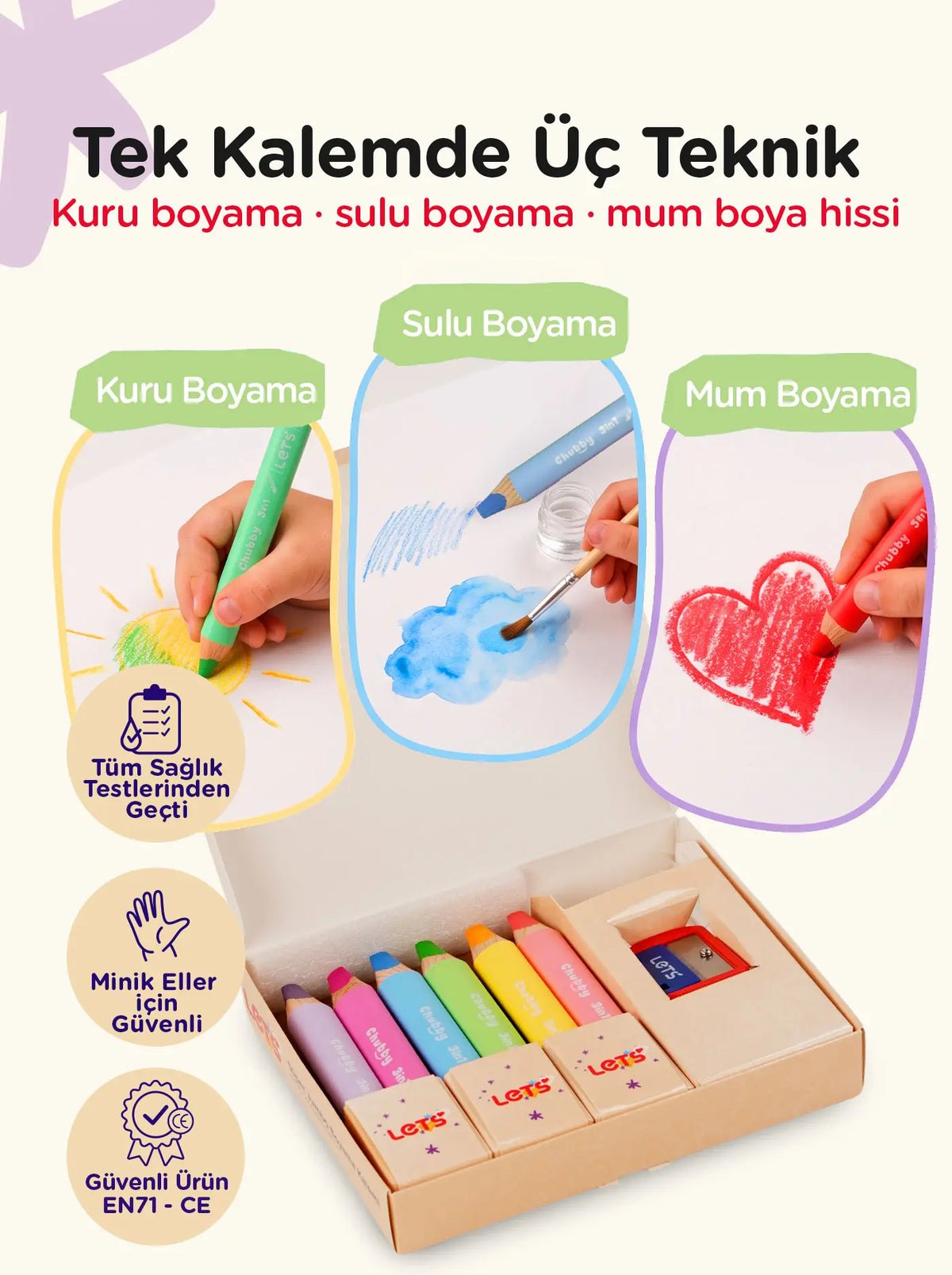 Pastel Boya Kalemi 6 Renk 3in1 – Chubby Jumbo | Let's