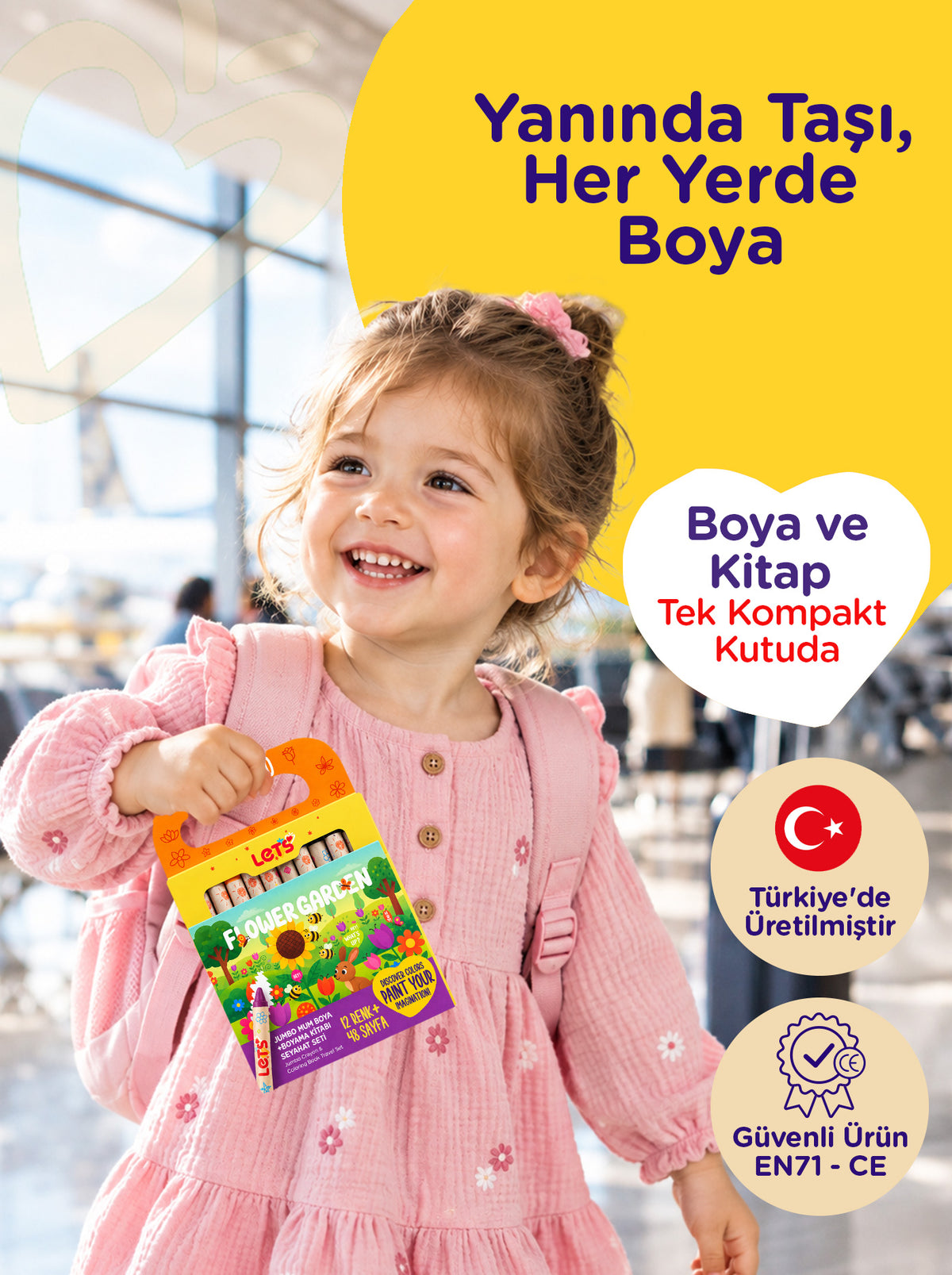 Mum Boya Seyahat Seti – 12 Renk + Boyama Kitabı Çiçekler Temalı | Let's 3