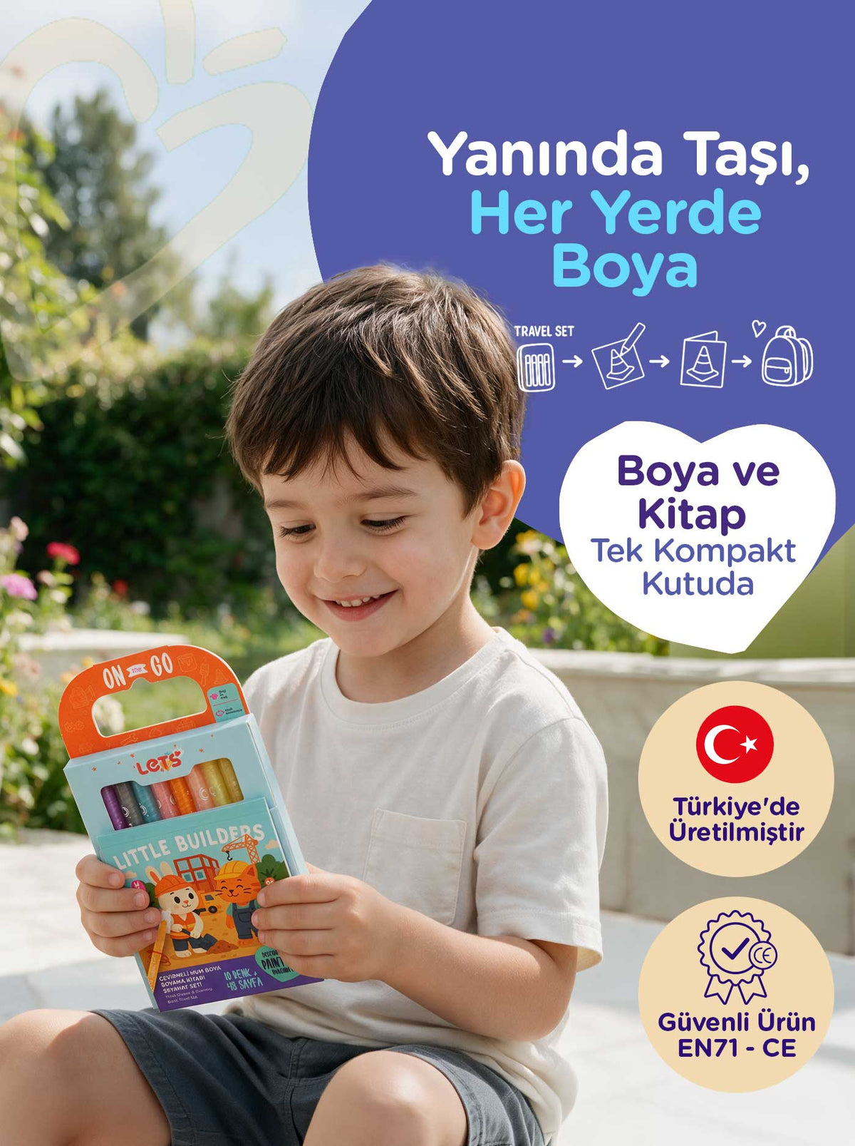 Mum Boya Seyahat Seti – 10 Renk + Boyama Kitabı İnşaat Temalı | Let's
