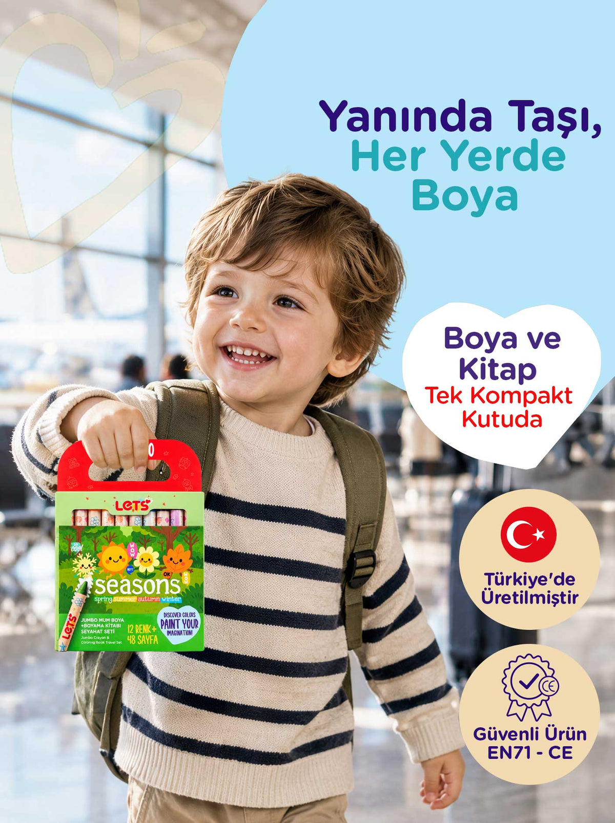 Mum Boya Seyahat Seti – 12 Renk + Boyama Kitabı Mevsimler Temalı | Let's