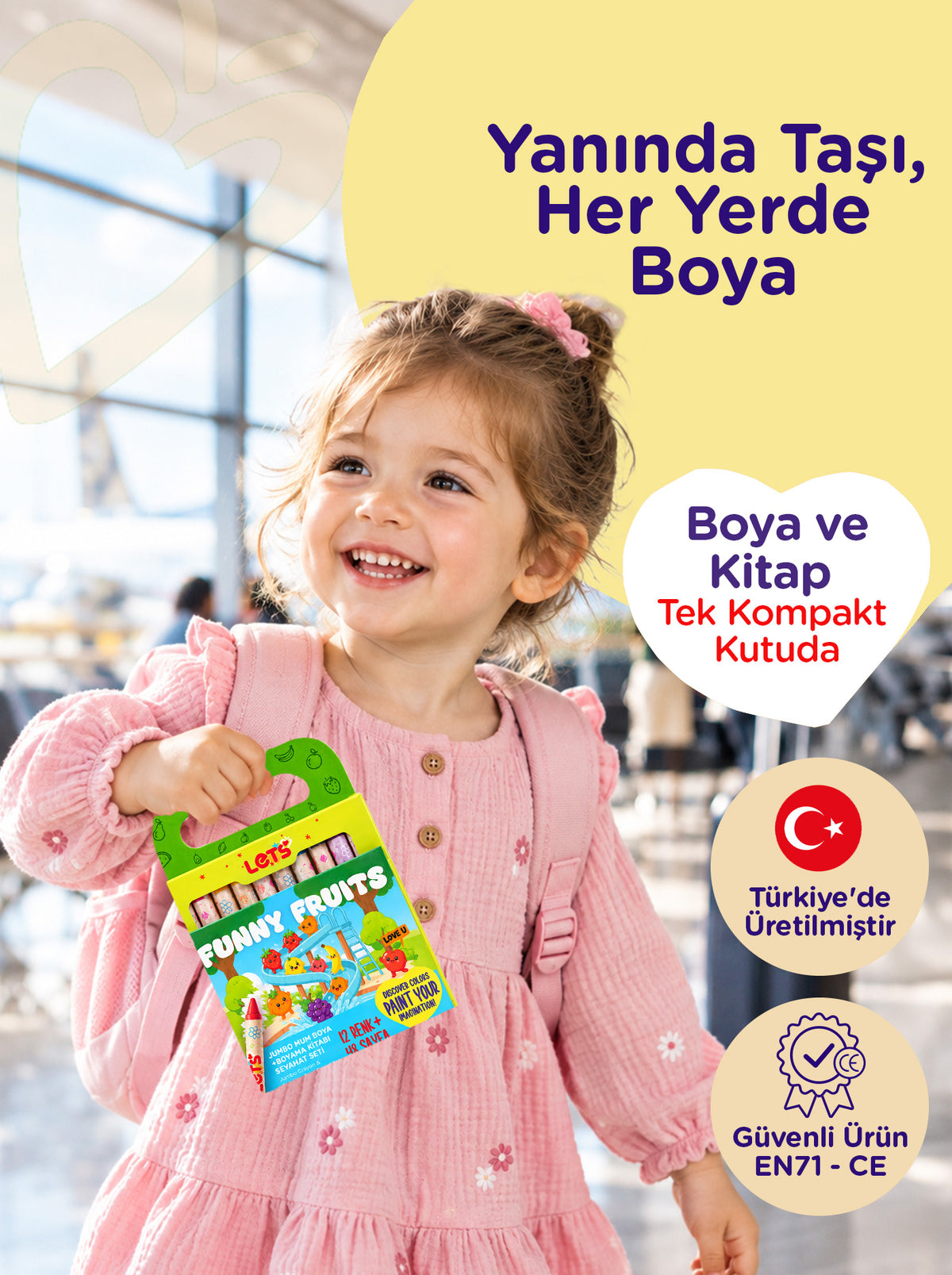 Mum Boya Seyahat Seti – 12 Renk + Boyama Kitabı Meyveler Temalı | Let's
