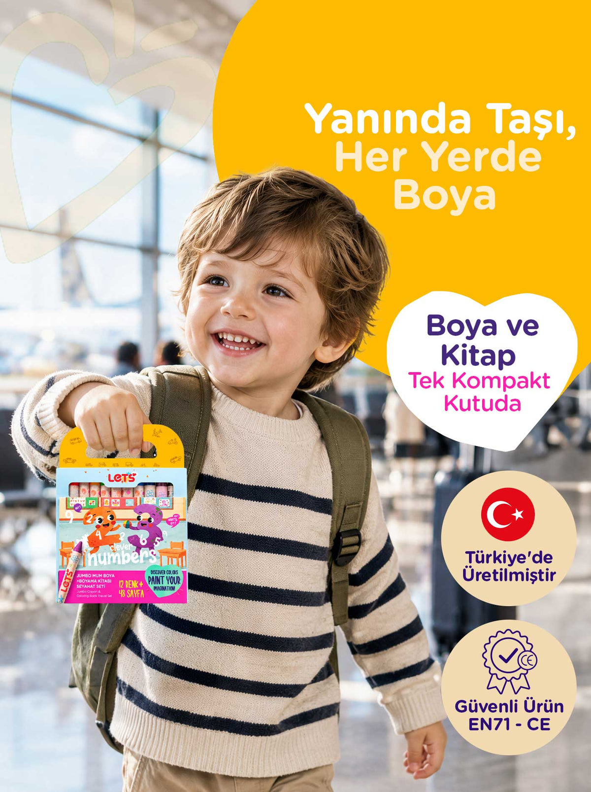 Mum Boya Seyahat Seti – 12 Renk + Boyama Kitabı Neşeli Sayılar Temalı | Let's