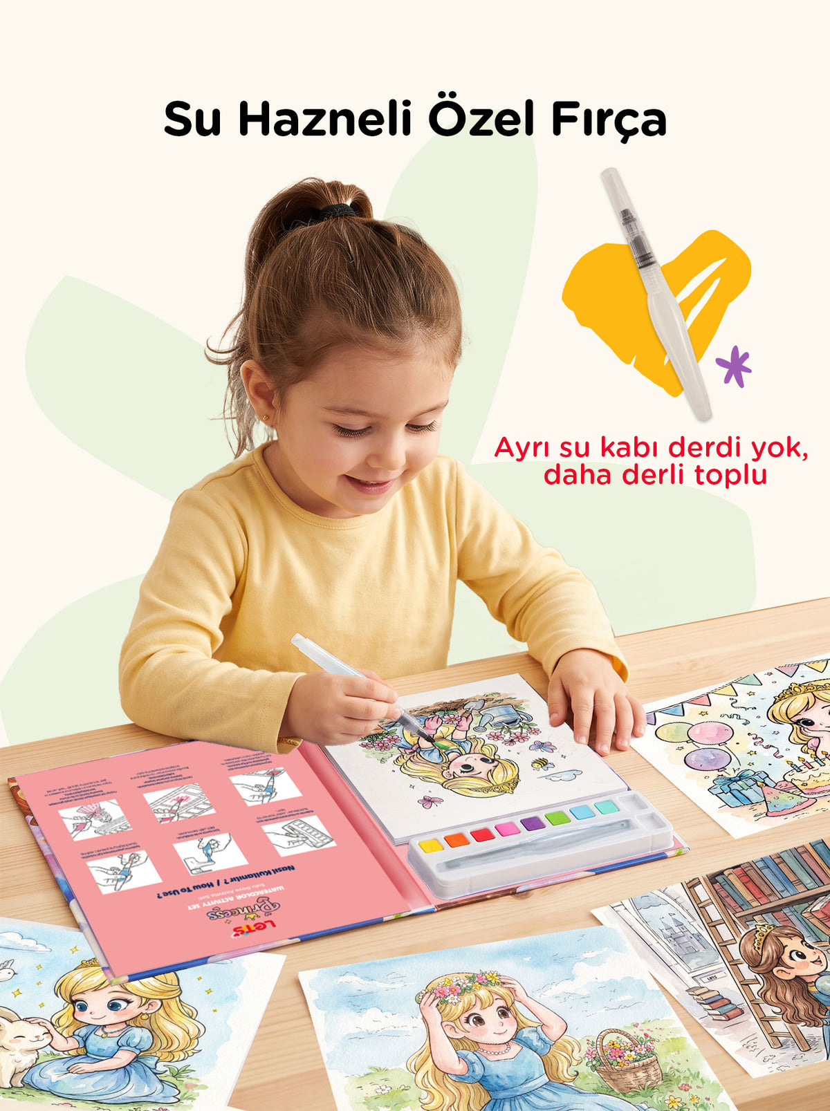 Sulu Boya Boyama Kitabı & Aktivite Seti – Prenses | Let's