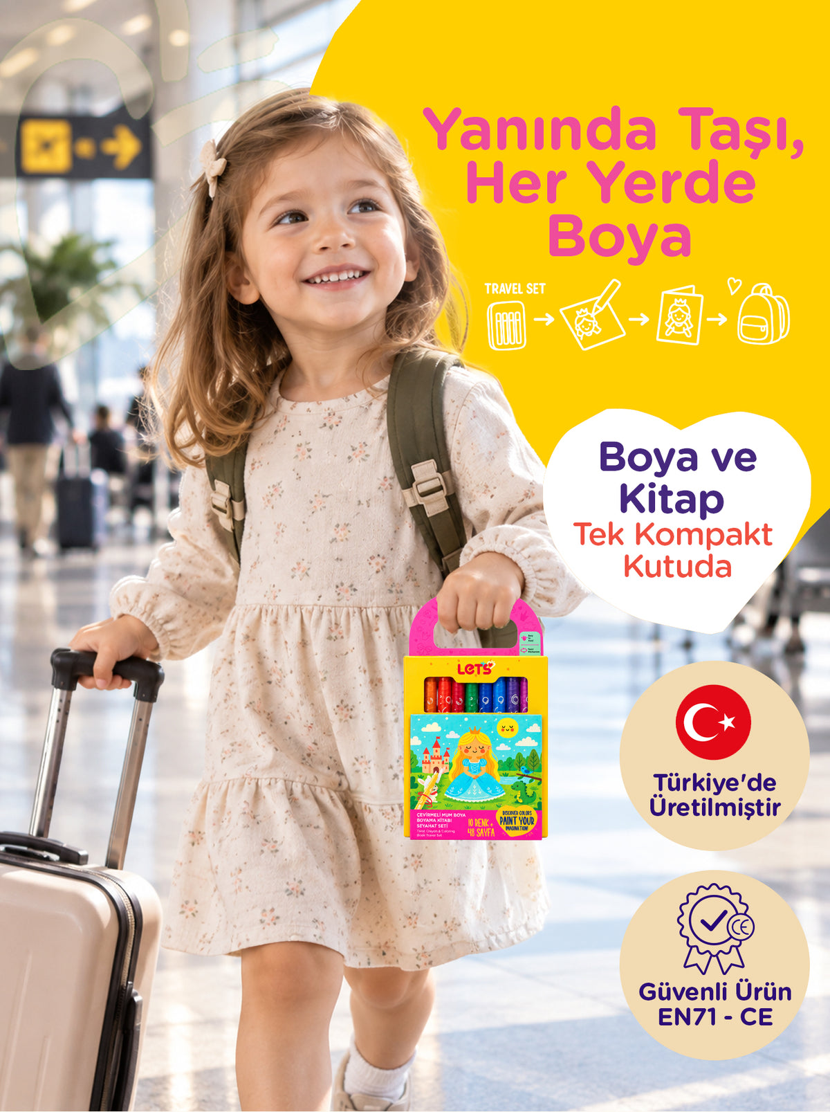 Mum Boya Seyahat Seti – 10 Renk + Boyama Kitabı Prenses Temalı | Let's
