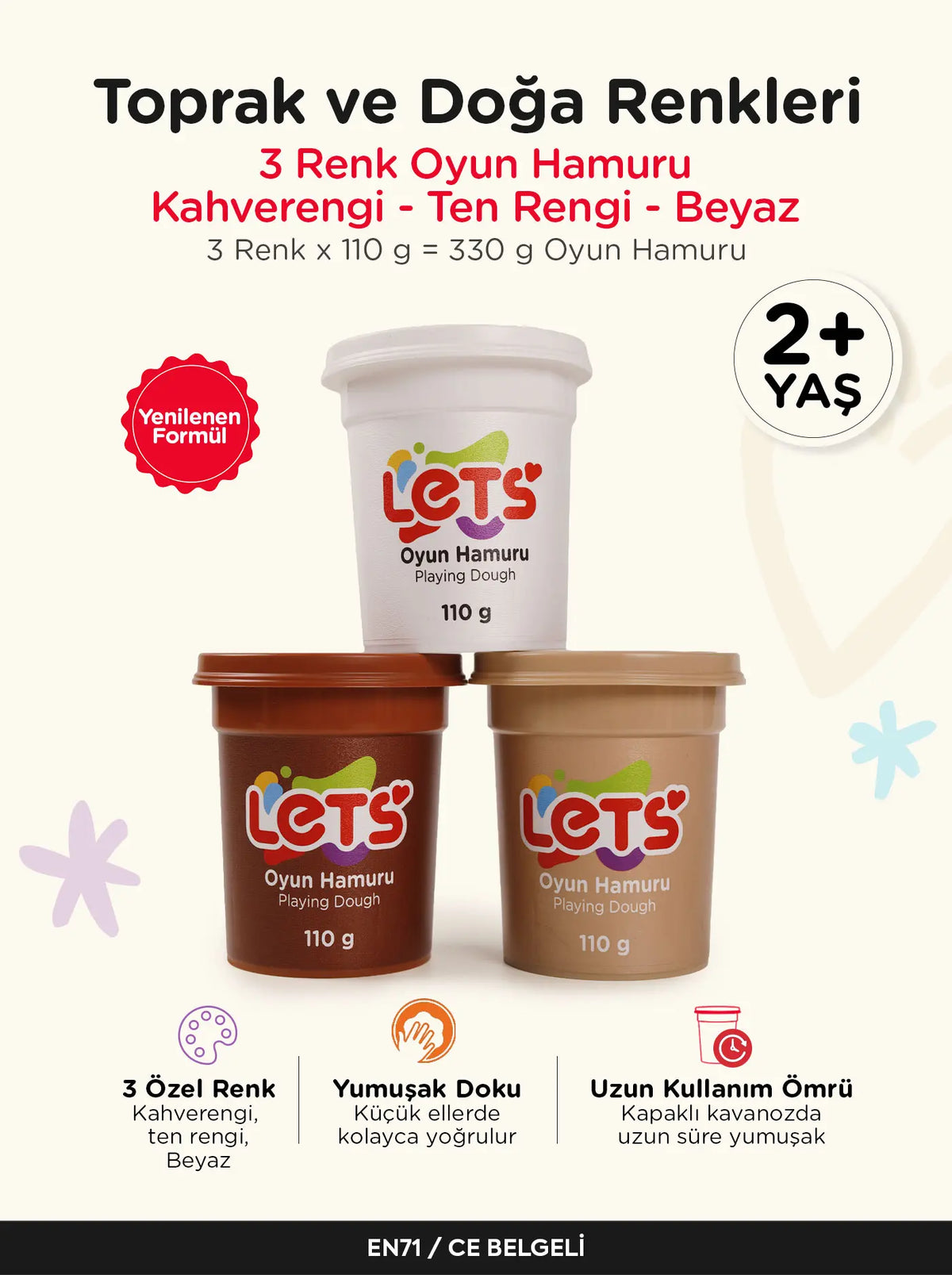 Oyun Hamuru Seti 3'lü – Toprak ve Doğa Renkleri Let's