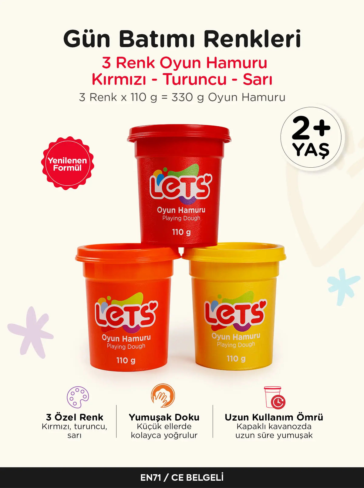Oyun Hamuru Seti 3'lü – Gün Batımı Renkleri Let's