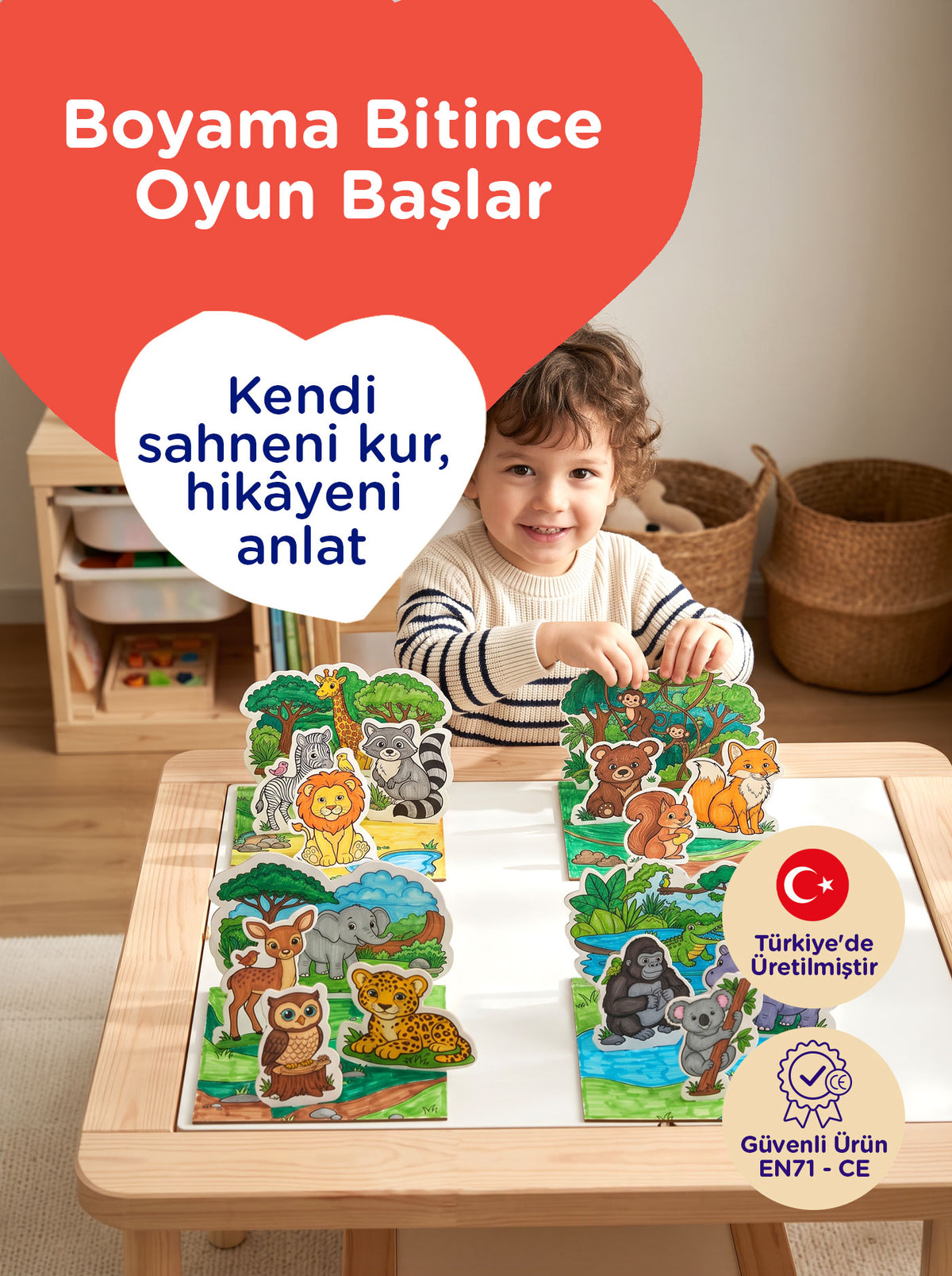 3D Boyama Aktivite Seti Hayvanlar Temalı – 12 Renk Keçeli Kalem | Let’s 4
