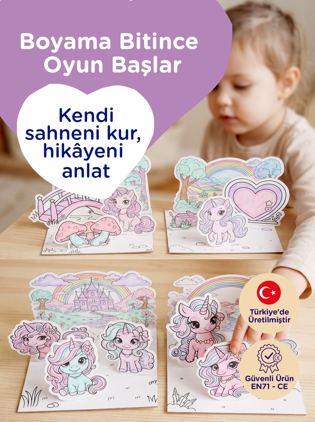 3D Boyama Aktivite Seti Unicorn Temalı – 12 Renk Keçeli Kalem | Let’s