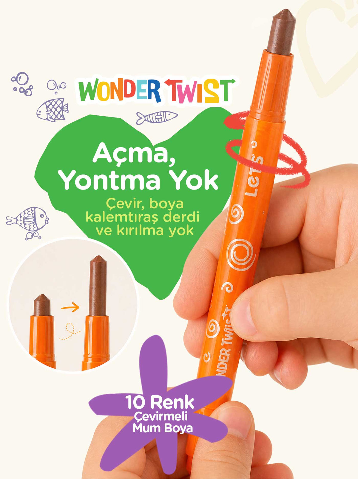 Mum Boya Seyahat Seti – 10 Renk + Boyama Kitabı Deniz Canlıları Temalı | Let's 3
