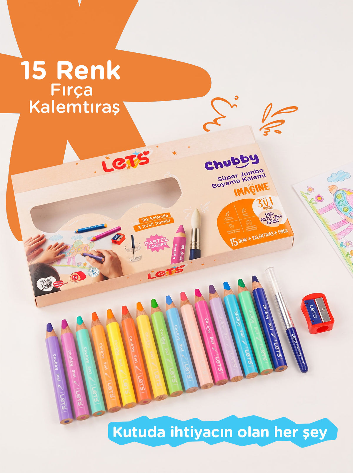 Boya Kalemi 15 Renk 3in1 – Chubby Jumbo | Let's 4