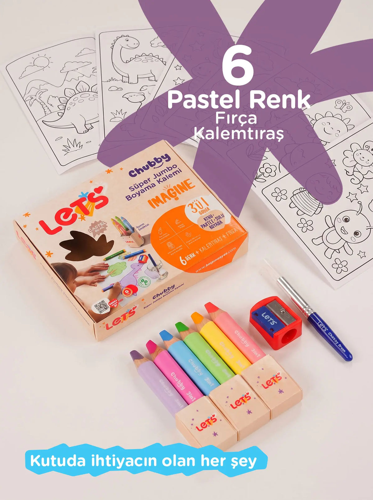 Pastel Boya Kalemi 6 Renk 3in1 – Chubby Jumbo | Let's 4