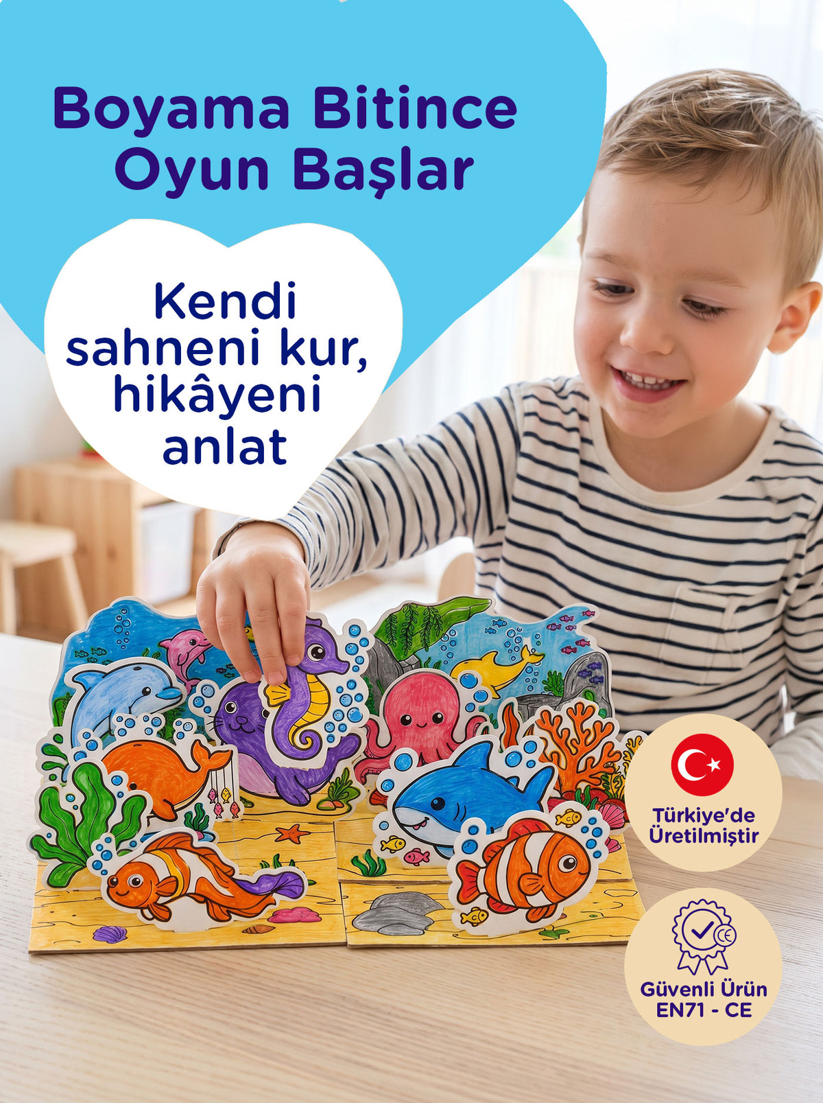 3D Boyama Aktivite Seti Okyanus Temalı – 12 Renk Keçeli Kalem | Let's