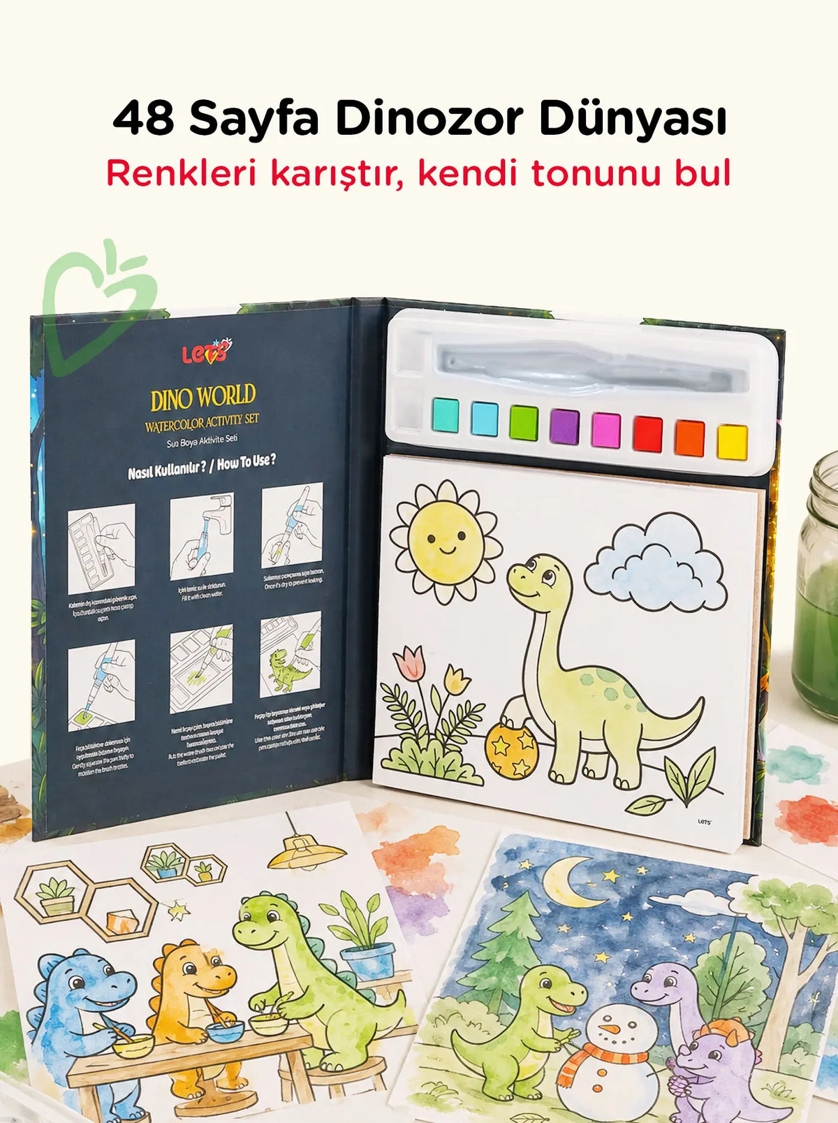 Sulu Boya Boyama Kitabı & Aktivite Seti - Dino World 4