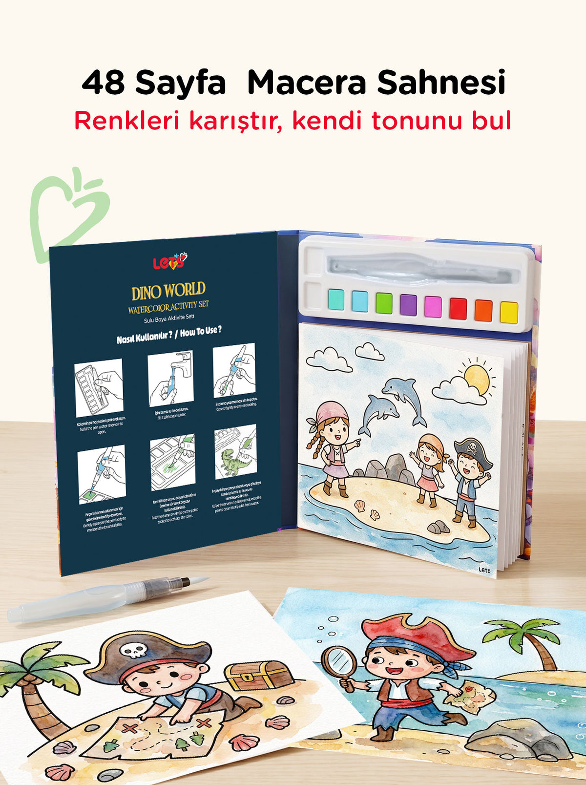Let's Adventure Island Watercolor Coloring Book & Activity Set 3
