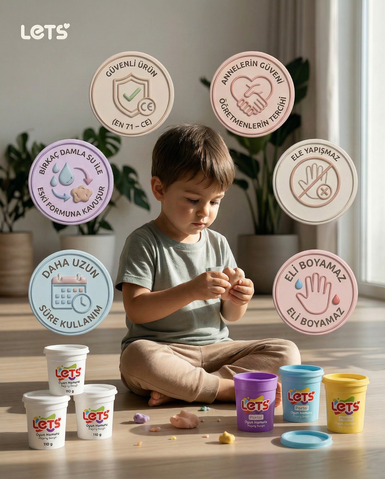 Let's Neon Play Dough 4-Pack | Soft Texture 5