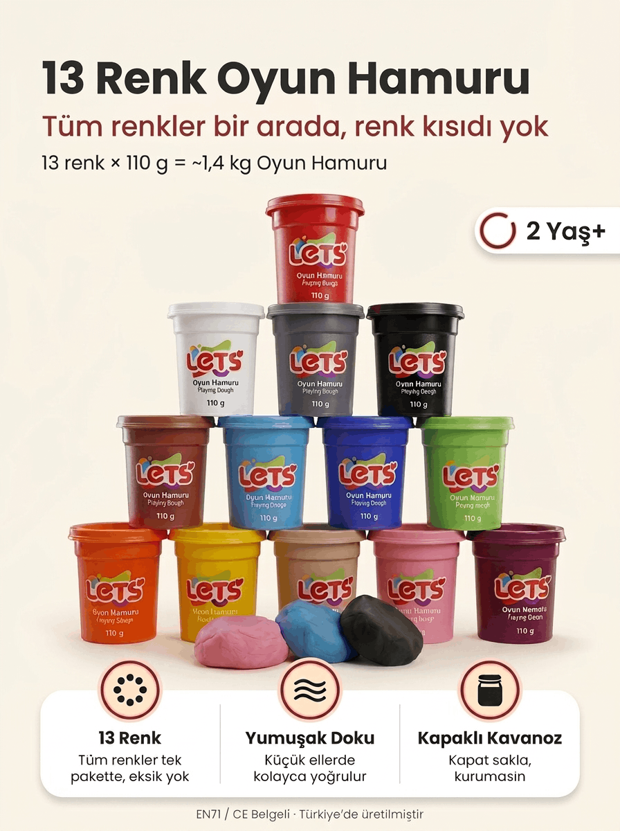 Oyun Hamuru Seti 13 Renk – Tam Renk Koleksiyonu Let's 1