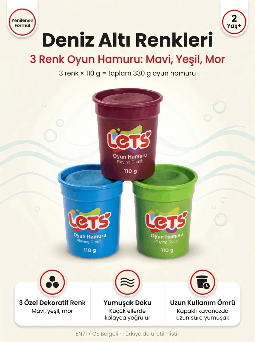 Oyun Hamuru Seti 3'lü – Deniz Altı Renkleri Let's