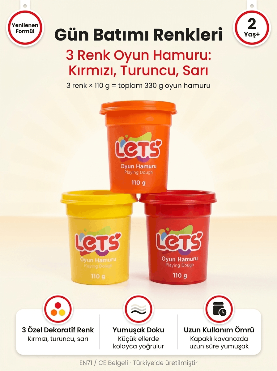 Oyun Hamuru Seti 3'lü – Gün Batımı Renkleri Let's