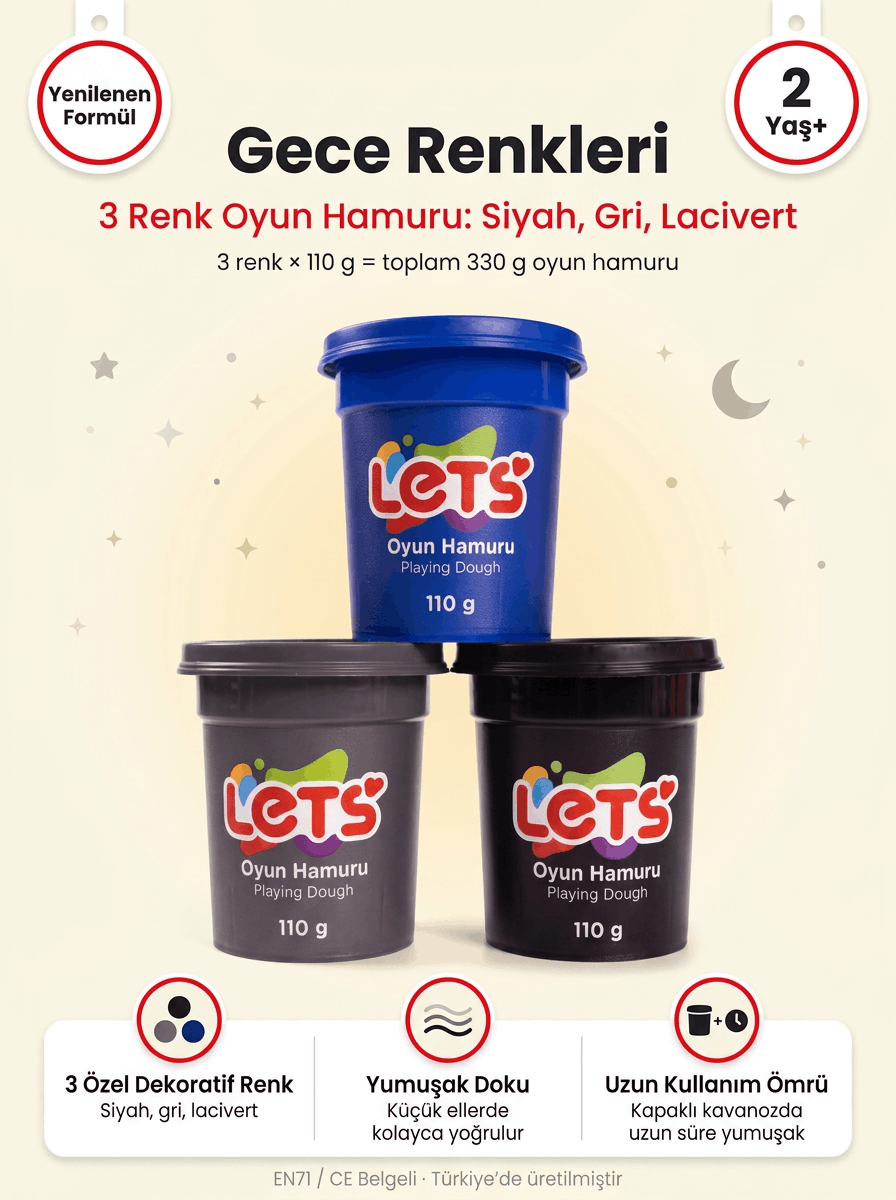 Oyun Hamuru Seti 3'lü – Gece Renkleri Let's