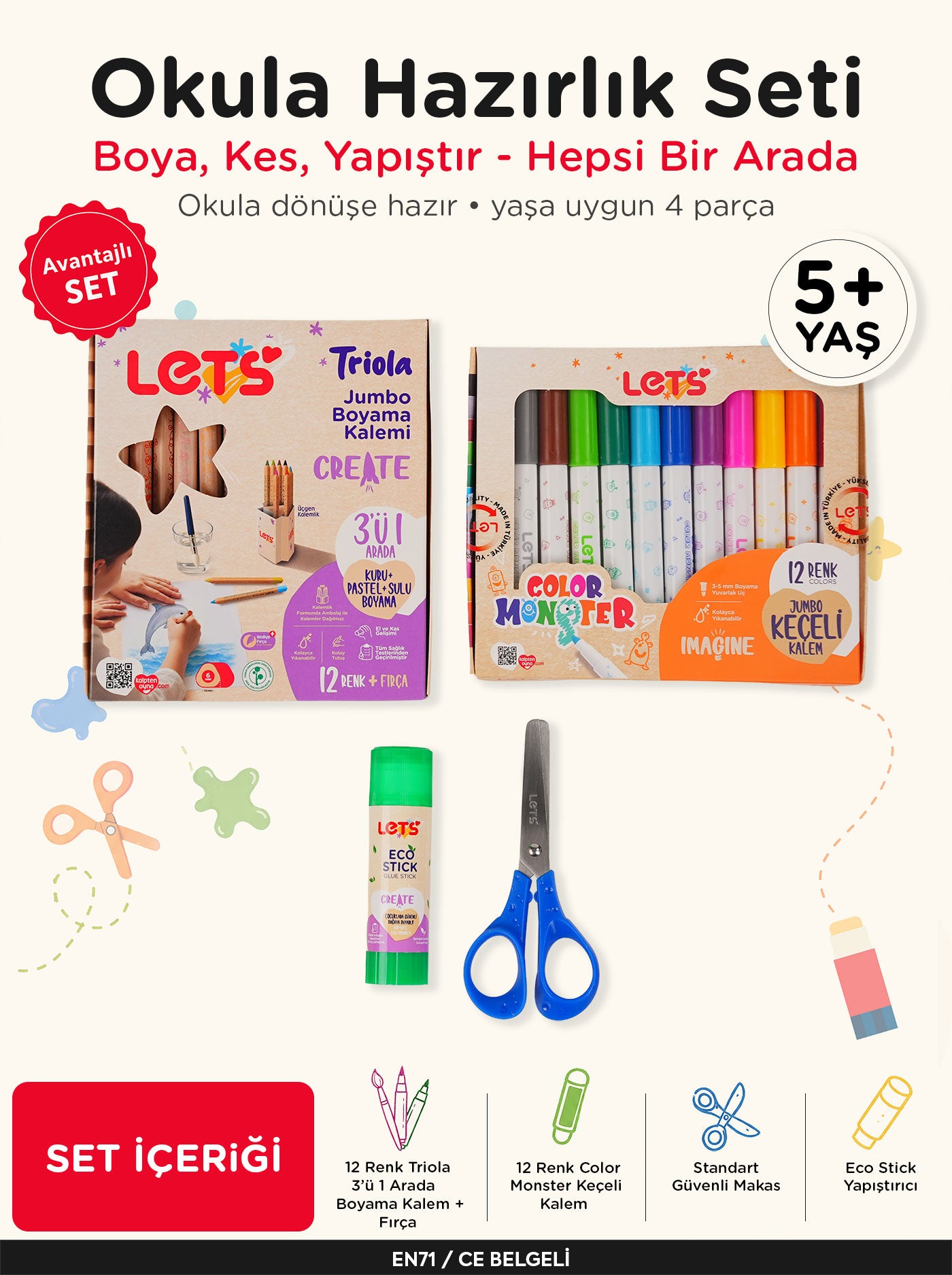 Okula Hazırlık Kırtasiye Seti – Kes-Boya-Yapıştır | Let's