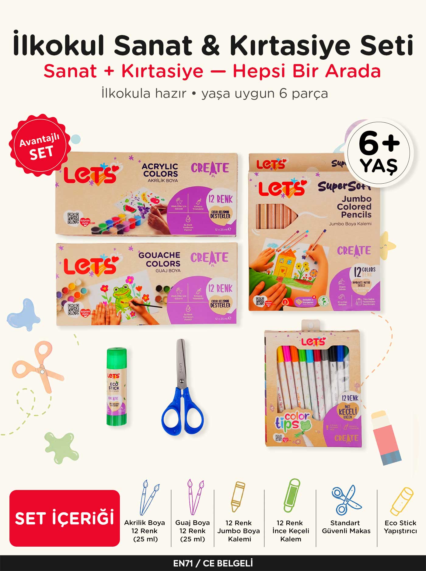 İlkokul Sanat & Kırtasiye Seti – Kes-Boya-Yapıştır | Let's 1