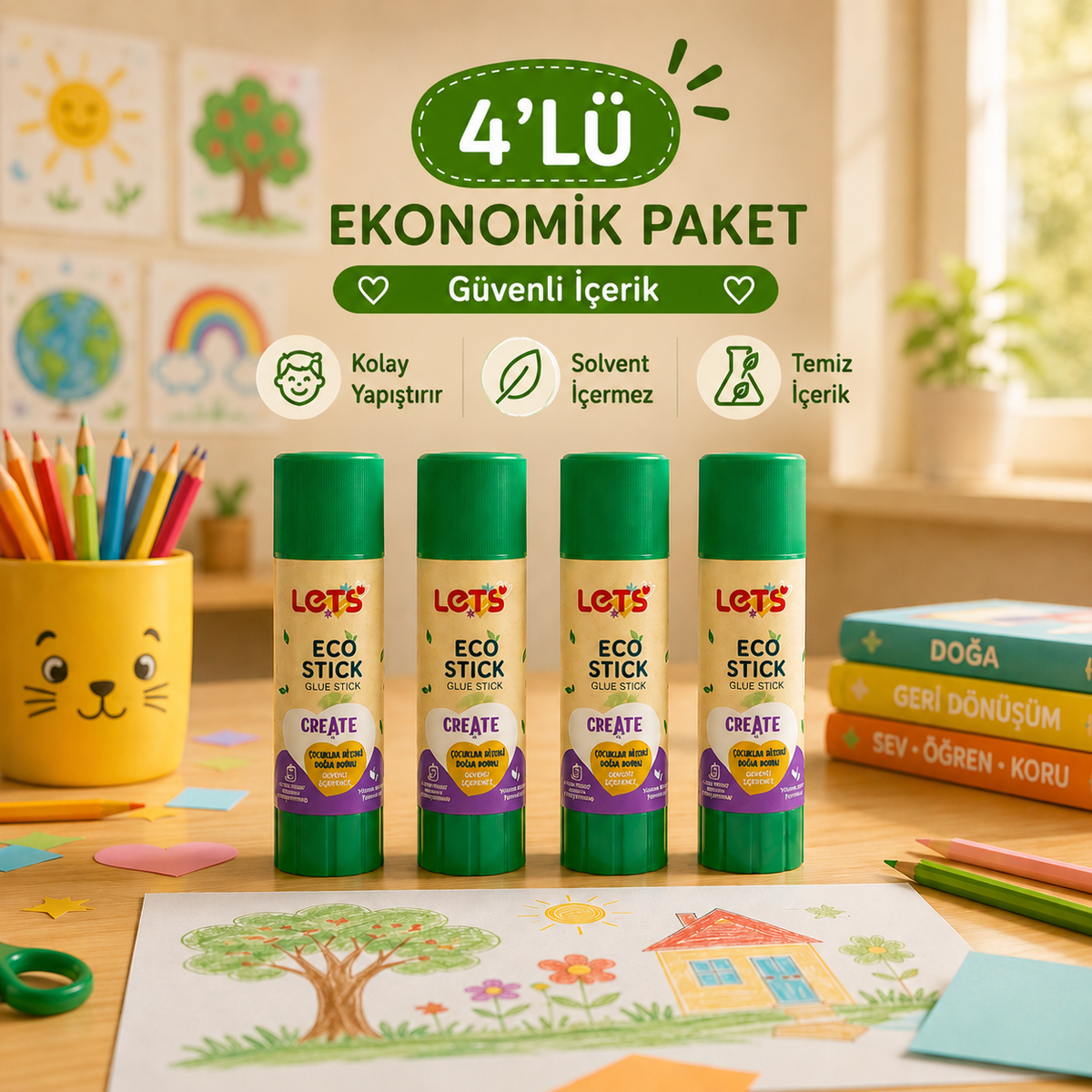Let's Eco Stick Yapıştırıcı 4’lü – Güvenli İçerik