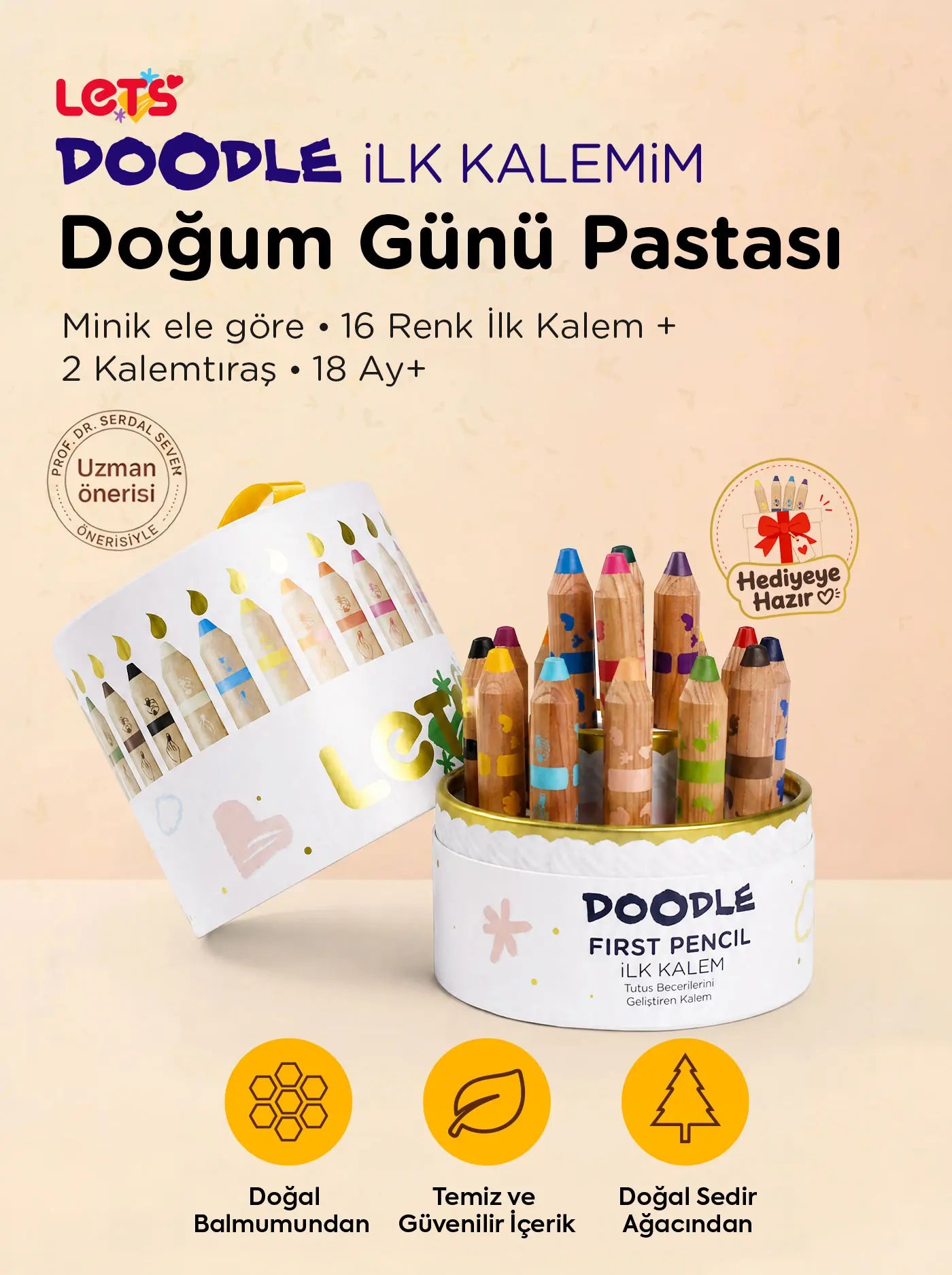 Doodle Bebek İlk Kalem Seti – Doğum Günü Pastası 16'lı
