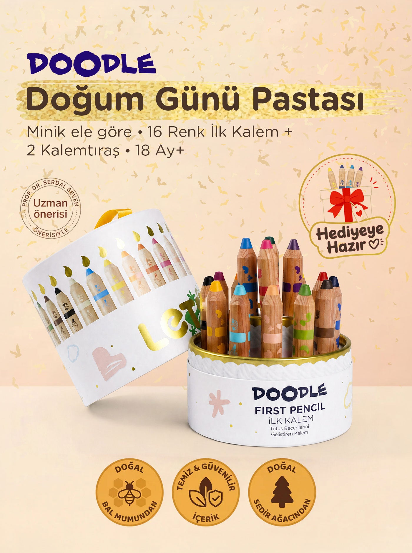 Doodle Bebek İlk Kalem Seti – Doğum Günü Pastası 16'lı
