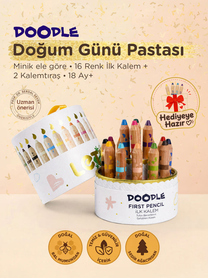 Let's Doodle 16 renk doğum günü pasta seti — Pasta formunda hediye kutusu