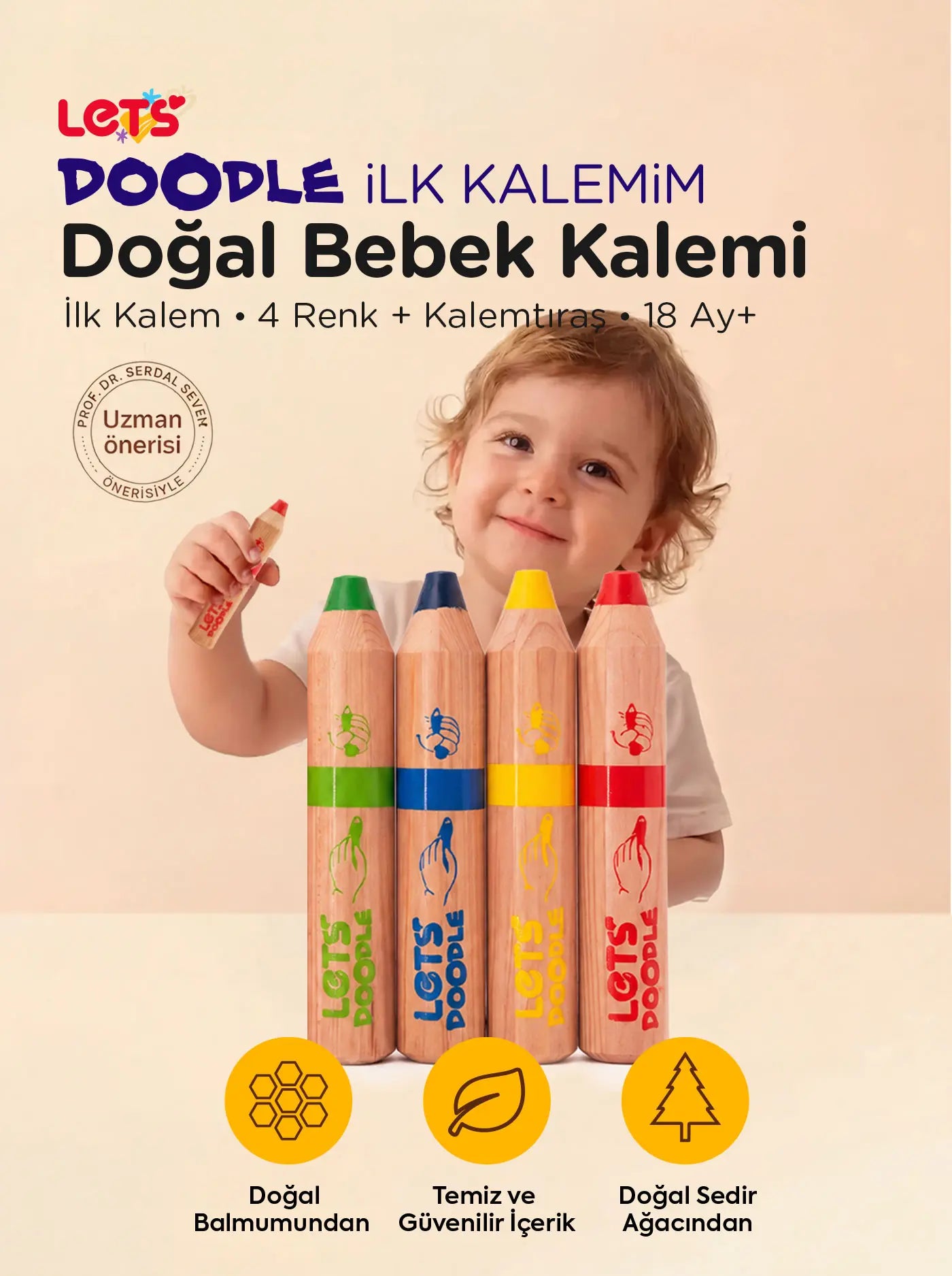 Let's Doodle Bebek İlk Kalem 4'lü - Minik Eller İçin Doğal İçerik
